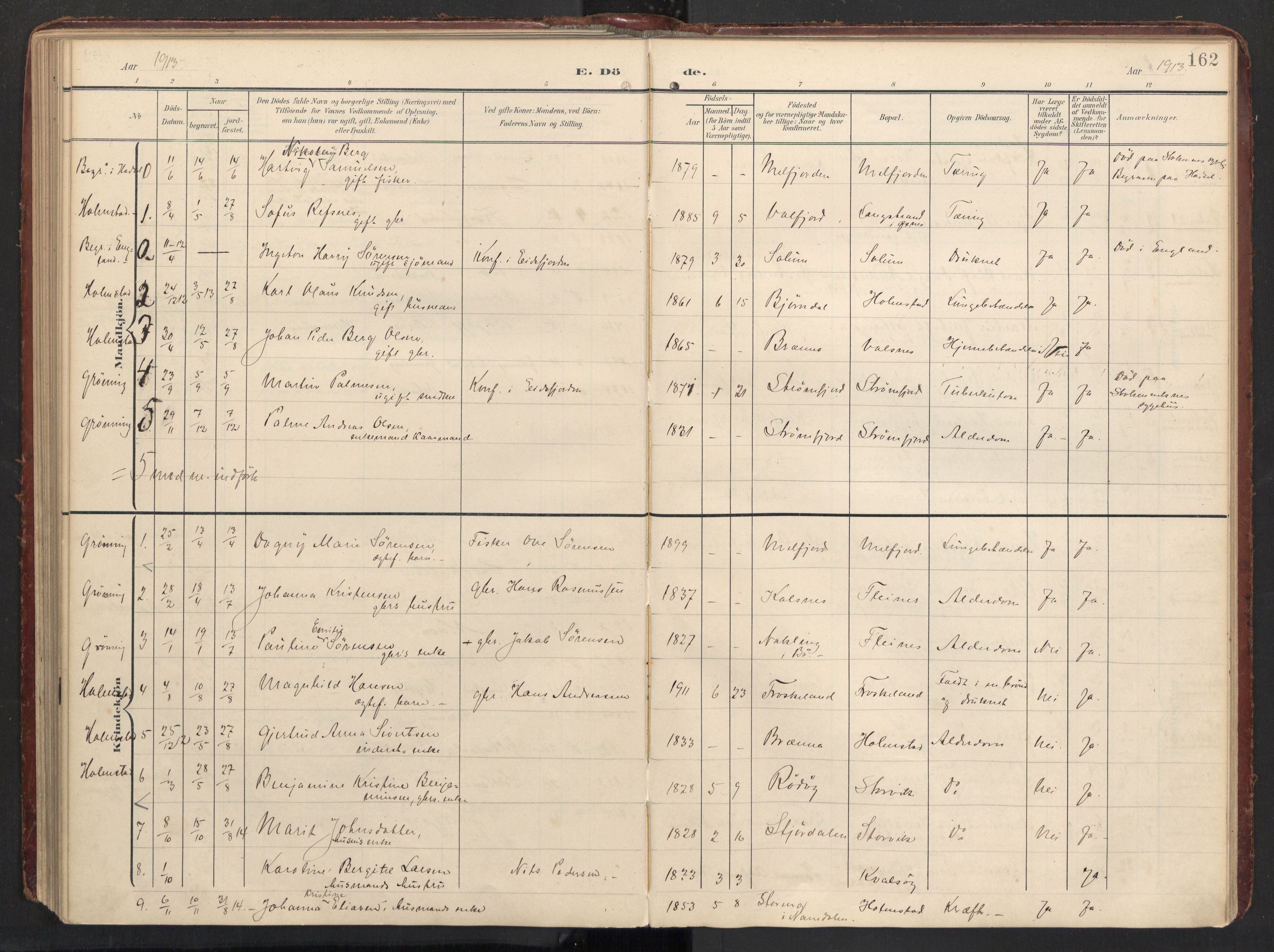 Ministerialprotokoller, klokkerbøker og fødselsregistre - Nordland, AV/SAT-A-1459/890/L1287: Parish register (official) no. 890A02, 1903-1915, p. 162