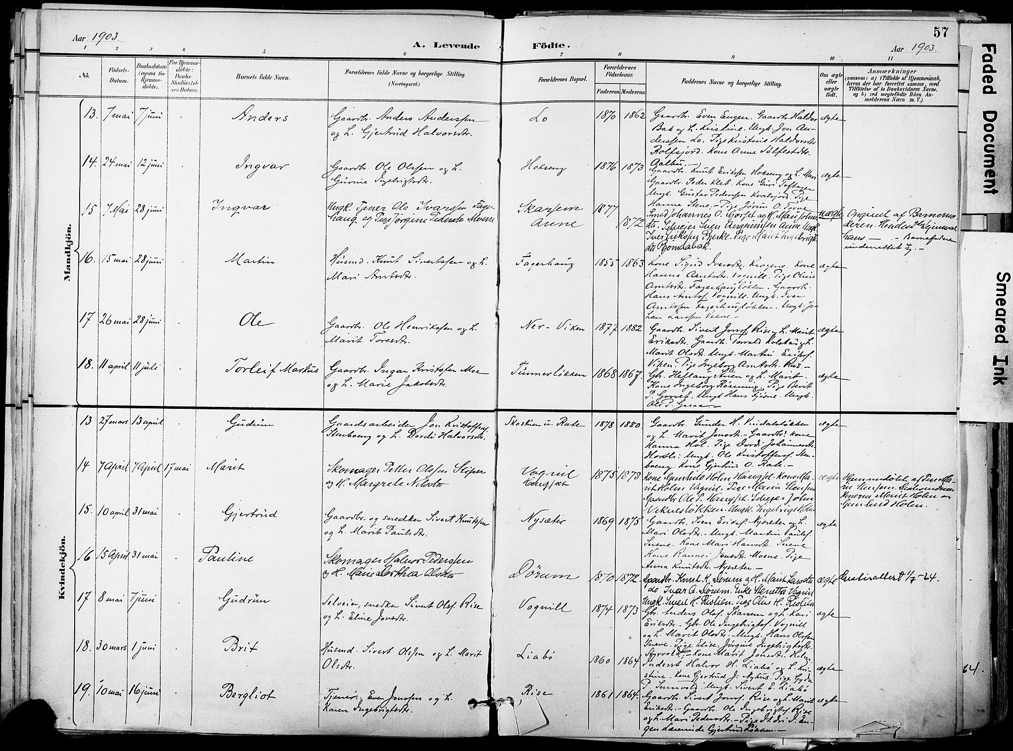 Ministerialprotokoller, klokkerbøker og fødselsregistre - Sør-Trøndelag, AV/SAT-A-1456/678/L0902: Parish register (official) no. 678A11, 1895-1911, p. 57