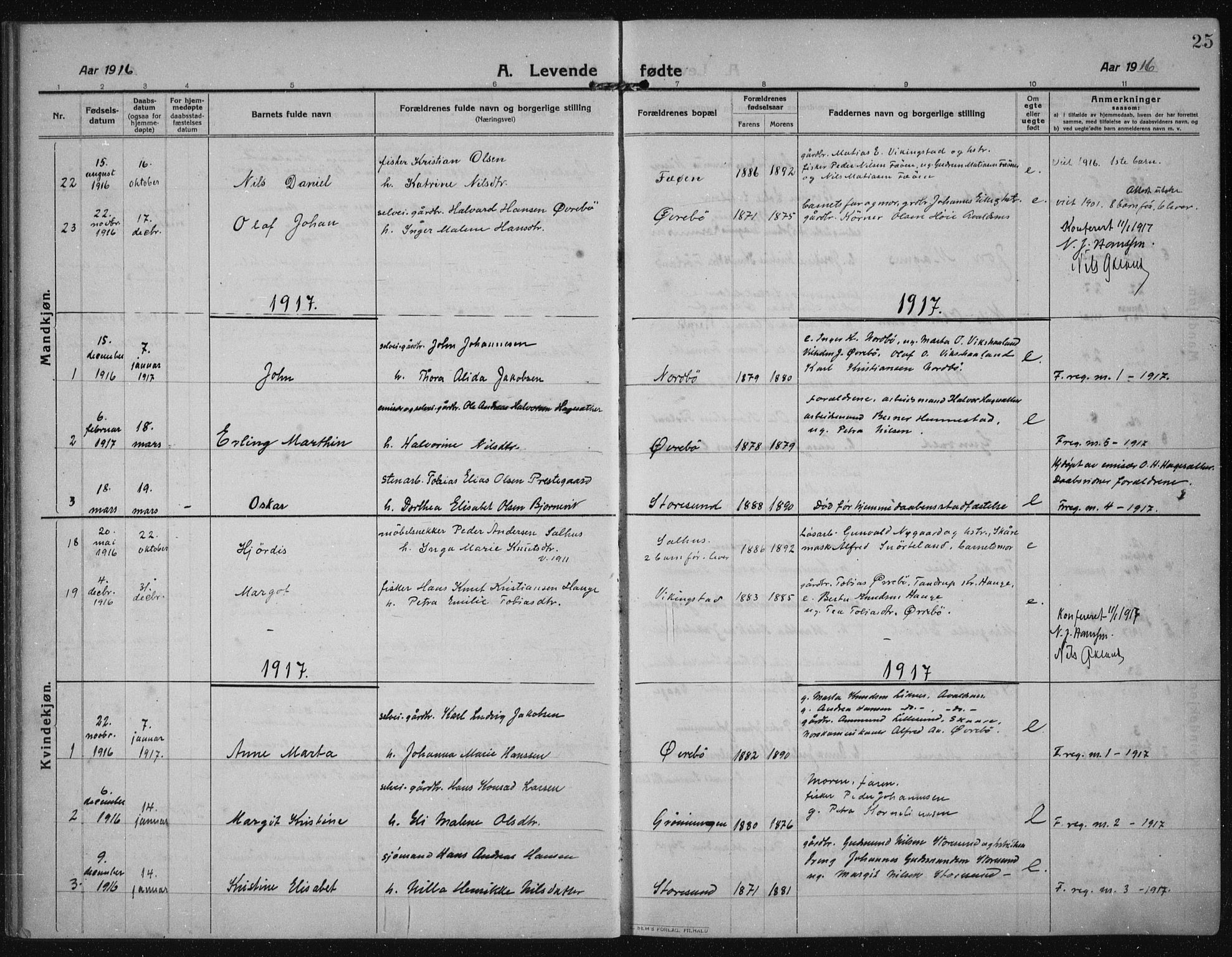 Torvastad sokneprestkontor, SAST/A -101857/H/Ha/Haa/L0019: Parish register (official) no. A 18, 1912-1920, p. 25