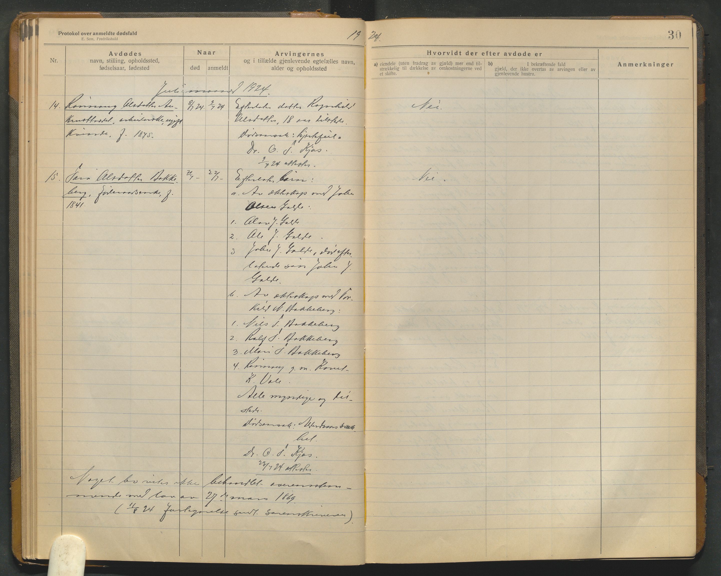 Lom lensmannskontor, AV/SAH-PGL-006/H/Ha/Haa/L0001/0004: Dødsfallsprotokoller / Dødsfallsprotokoll, 1922-1937, p. 30