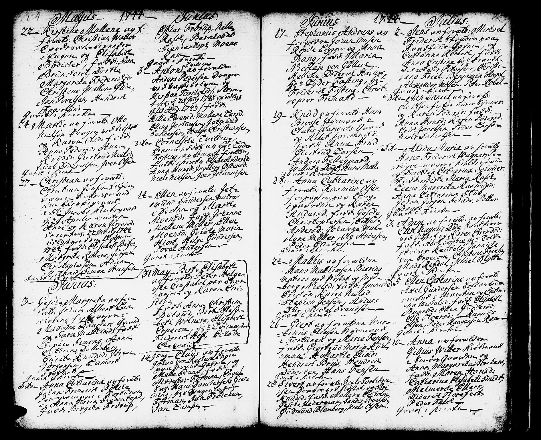 Domkirken sokneprestembete, AV/SAB-A-74801/H/Haa/L0002: Parish register (official) no. A 2, 1733-1750, p. 204-205