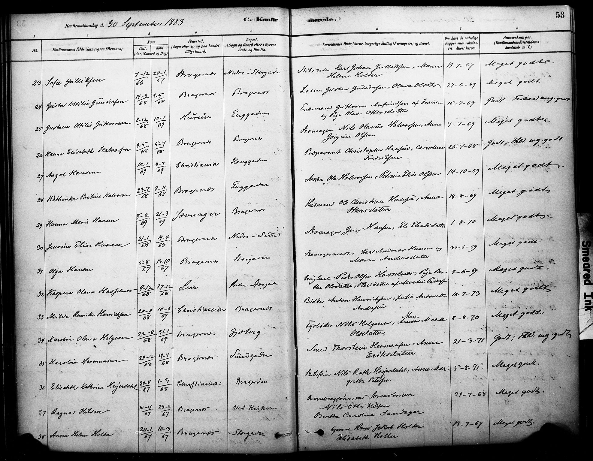 Bragernes kirkebøker, AV/SAKO-A-6/F/Fc/L0005: Parish register (official) no. III 5, 1878-1890, p. 53