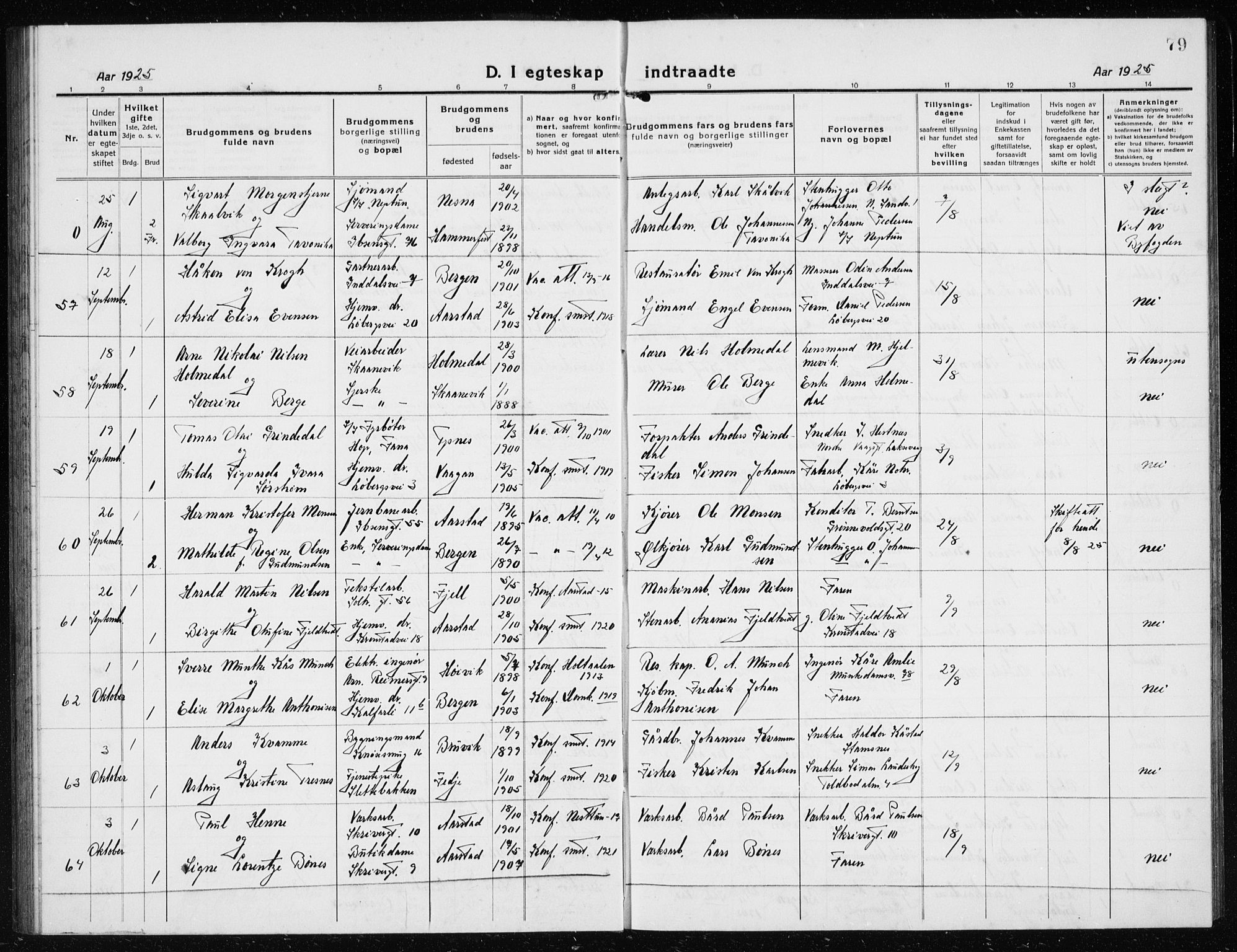 Årstad Sokneprestembete, AV/SAB-A-79301/H/Hab/L0020: Parish register (copy) no. C  2, 1920-1935, p. 79