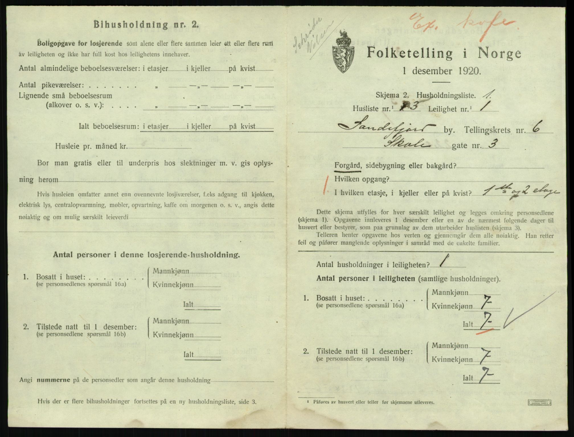 SAKO, 1920 census for Sandefjord, 1920, p. 2644