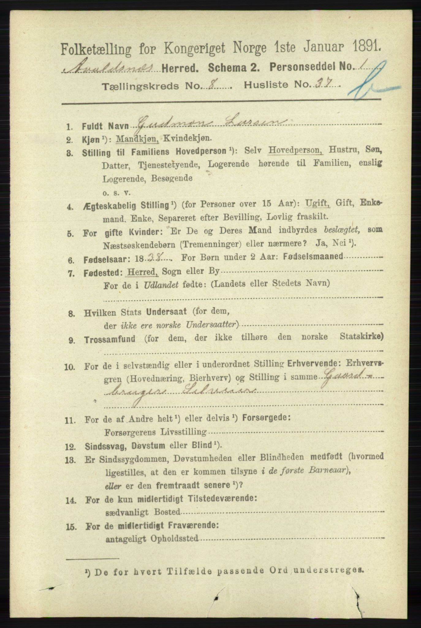 RA, 1891 census for 1147 Avaldsnes, 1891, p. 4380