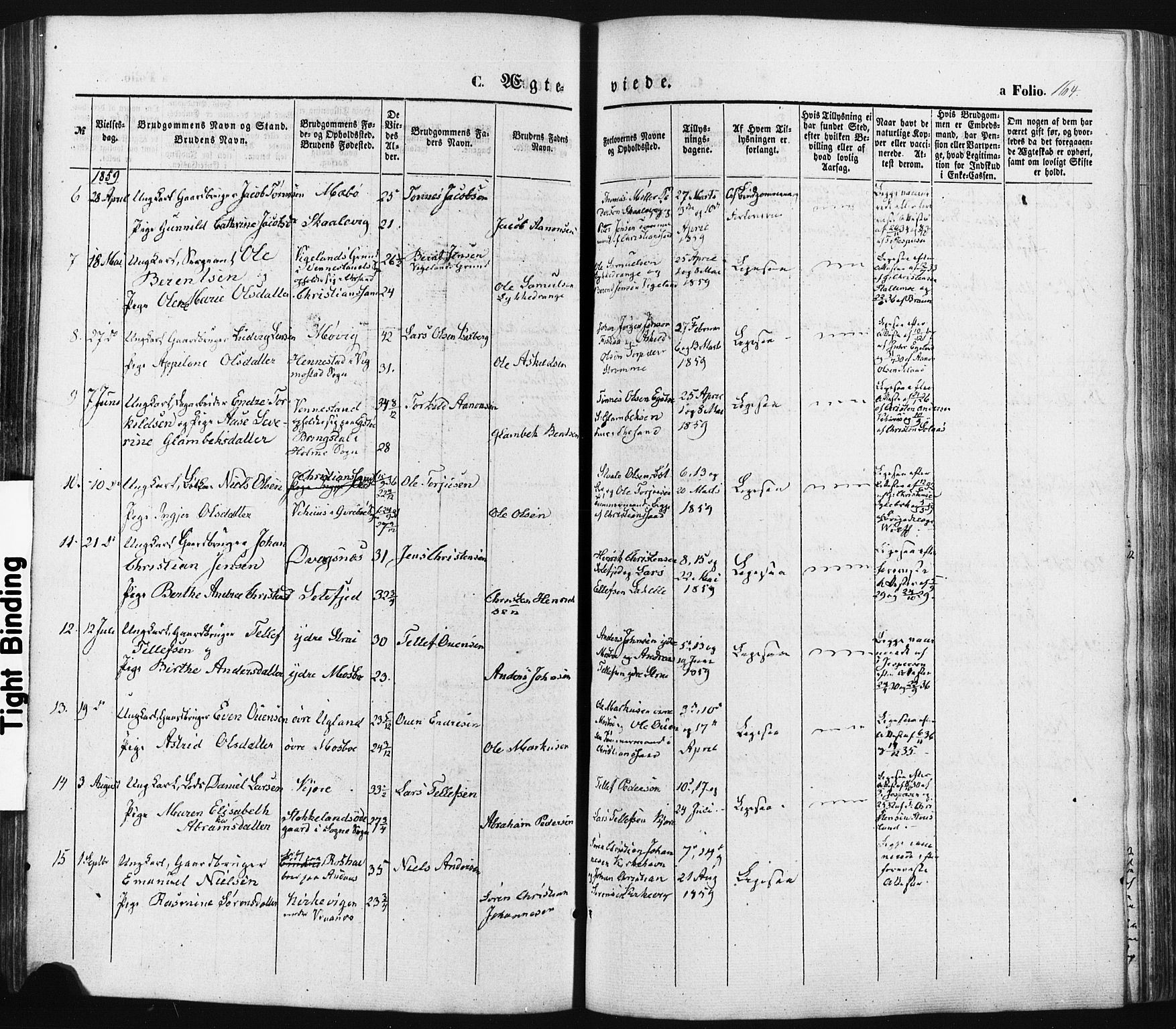 Oddernes sokneprestkontor, SAK/1111-0033/F/Fa/Faa/L0007: Parish register (official) no. A 7, 1851-1863, p. 164