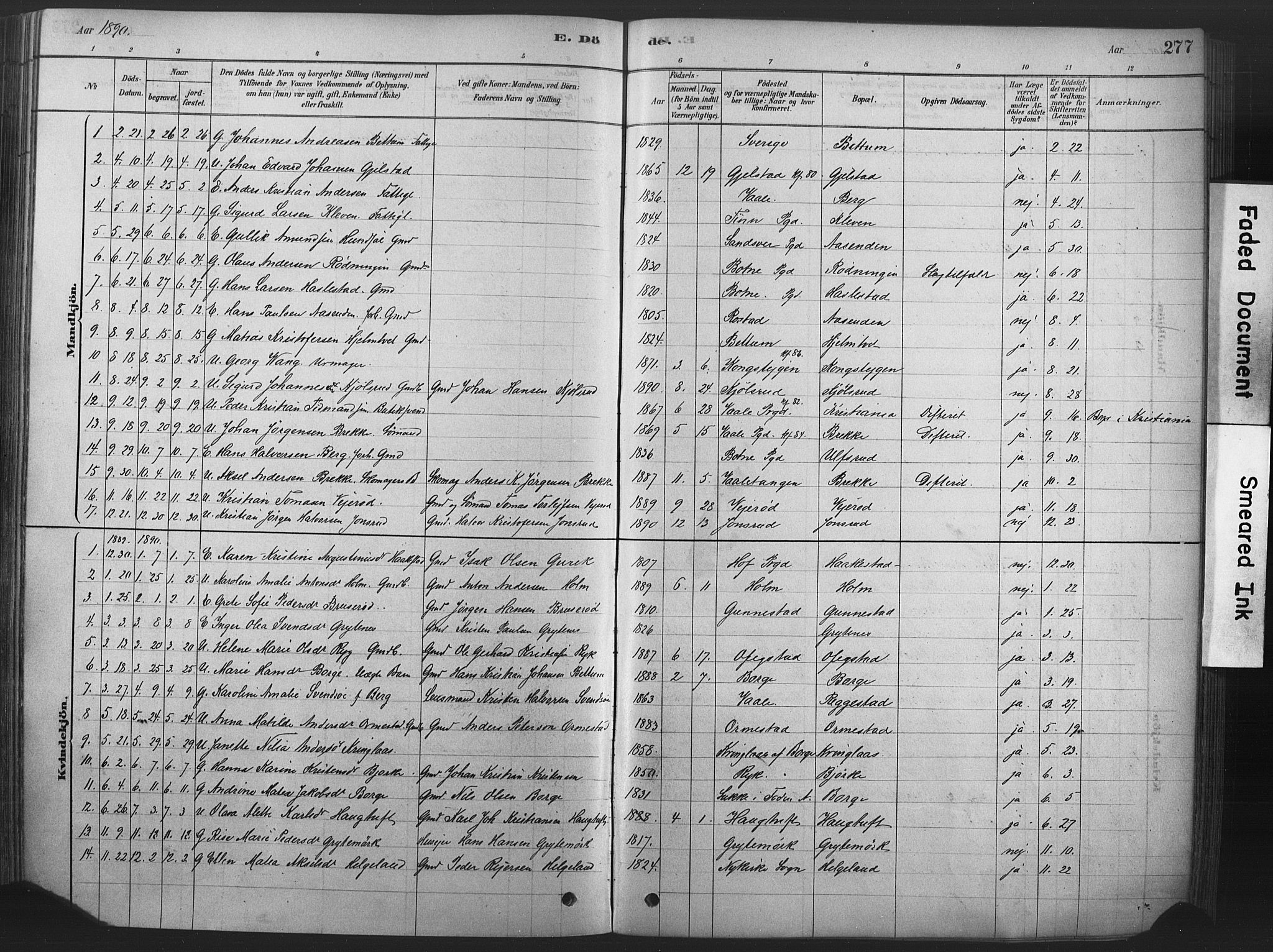 Våle kirkebøker, SAKO/A-334/F/Fa/L0011: Parish register (official) no. I 11, 1878-1906, p. 277