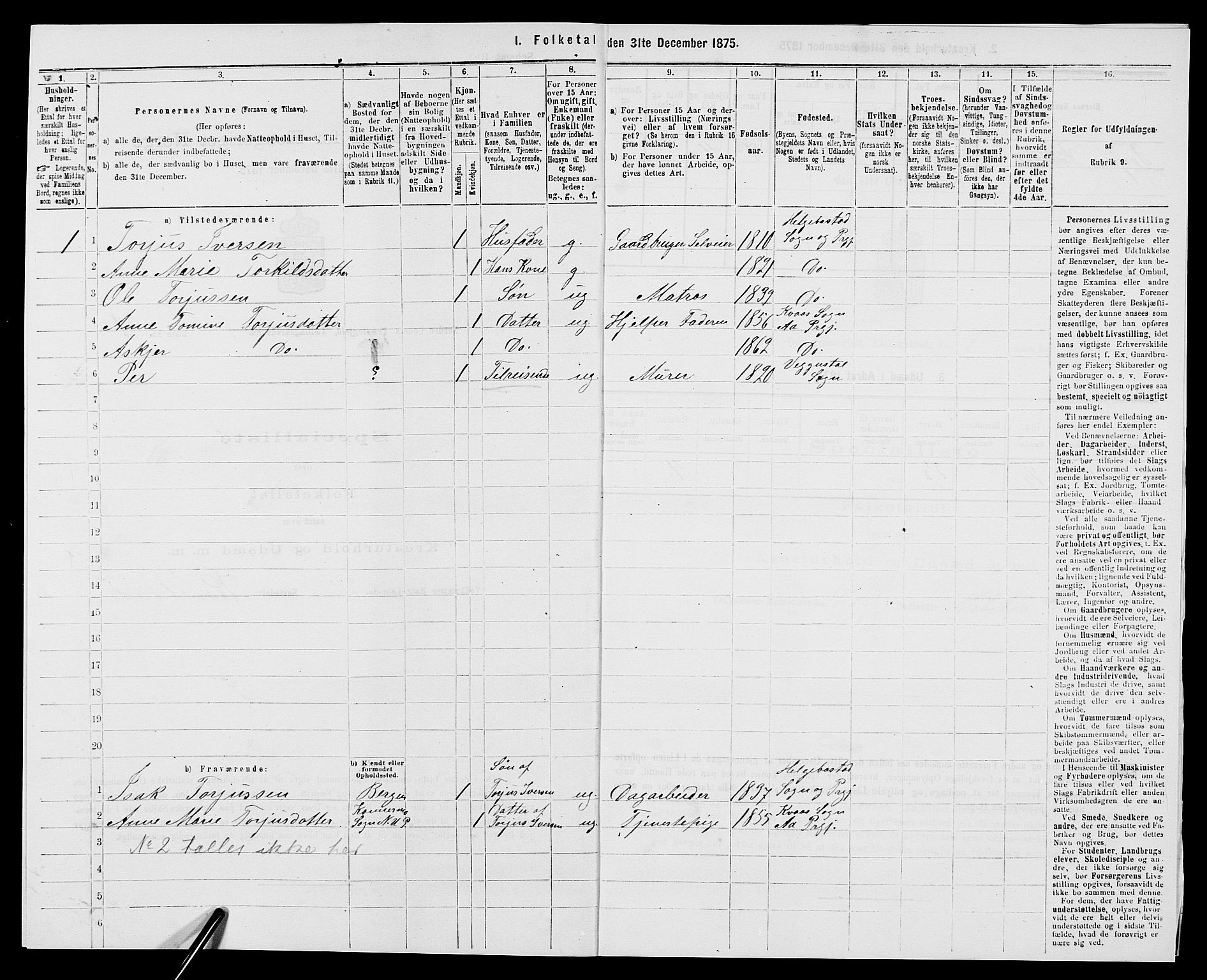 SAK, 1875 census for 1028P Nord-Audnedal, 1875, p. 747