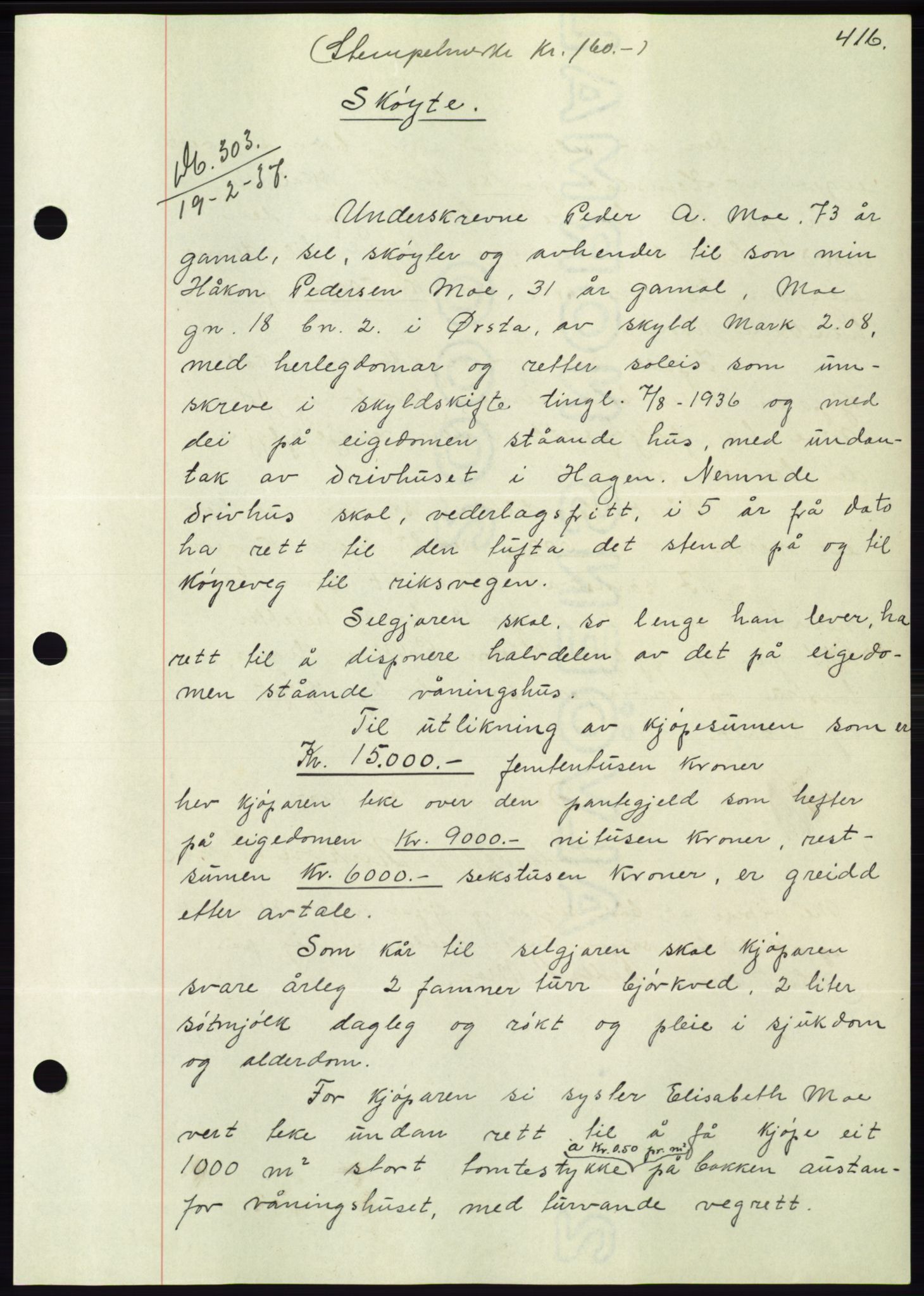 Søre Sunnmøre sorenskriveri, SAT/A-4122/1/2/2C/L0062: Mortgage book no. 56, 1936-1937, Diary no: : 303/1937