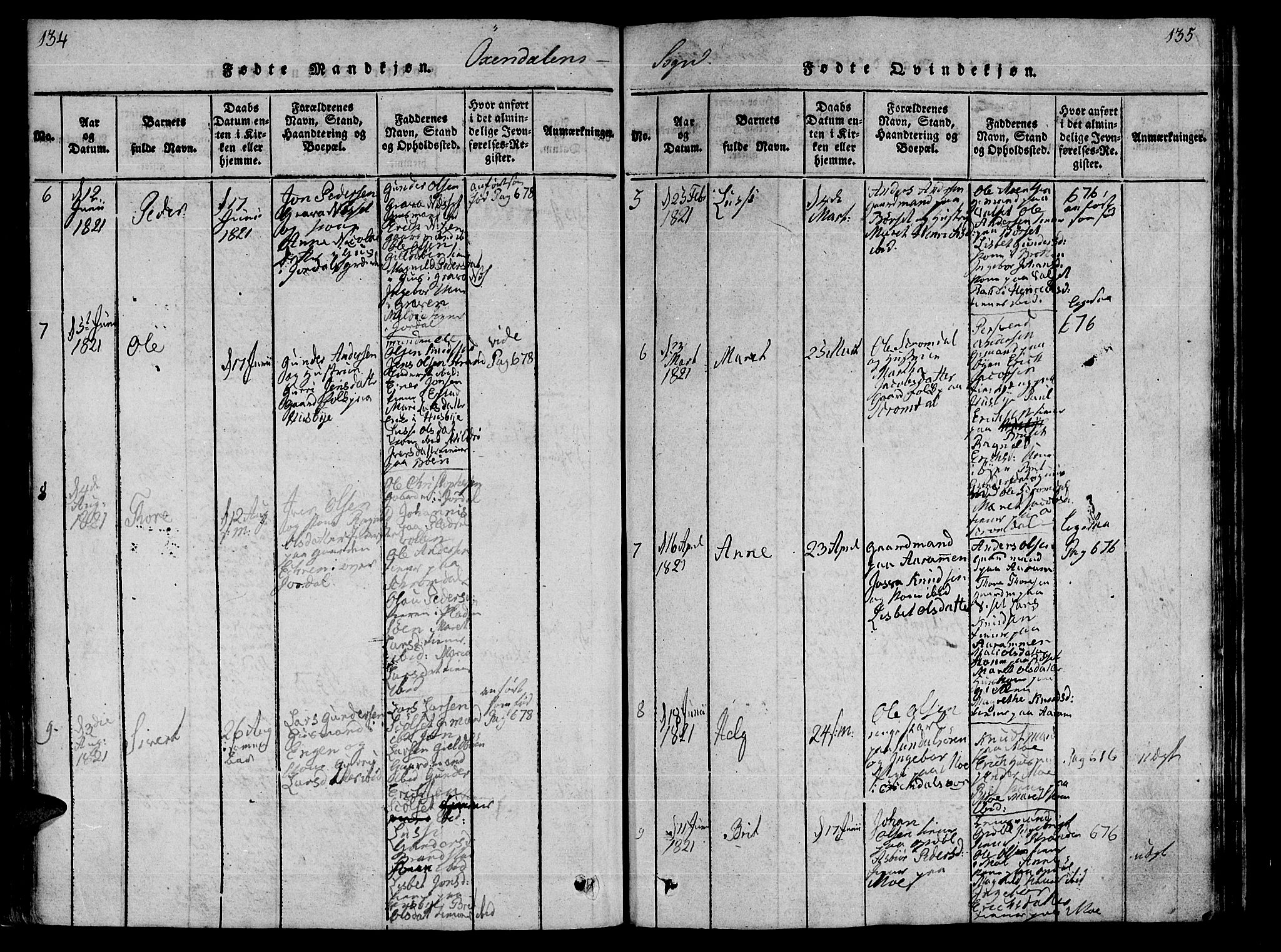 Ministerialprotokoller, klokkerbøker og fødselsregistre - Møre og Romsdal, AV/SAT-A-1454/590/L1011: Parish register (official) no. 590A03 /3, 1819-1832, p. 134-135