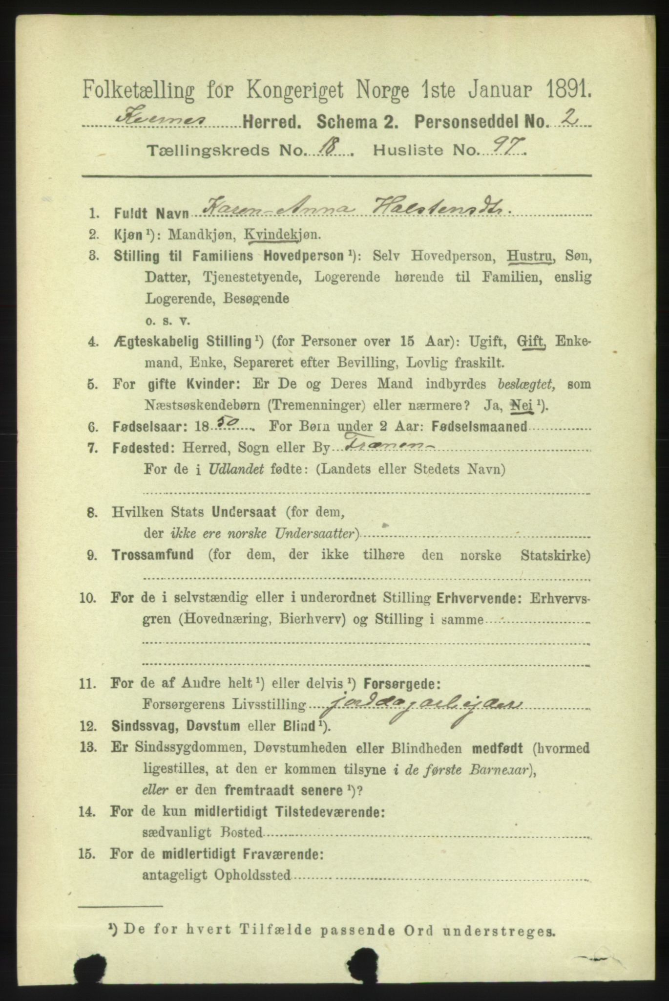 RA, 1891 census for 1553 Kvernes, 1891, p. 8373