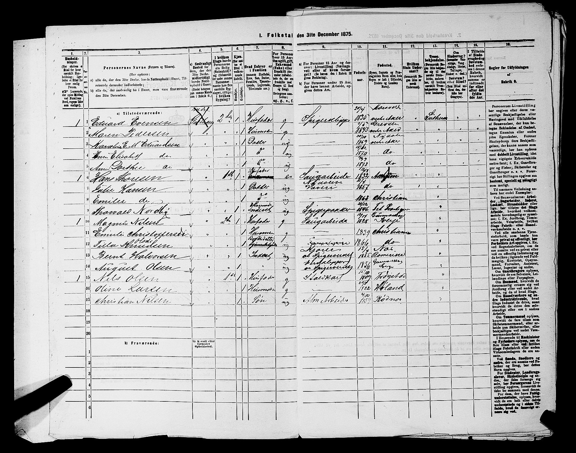 RA, 1875 census for 0218aP Vestre Aker, 1875, p. 1343