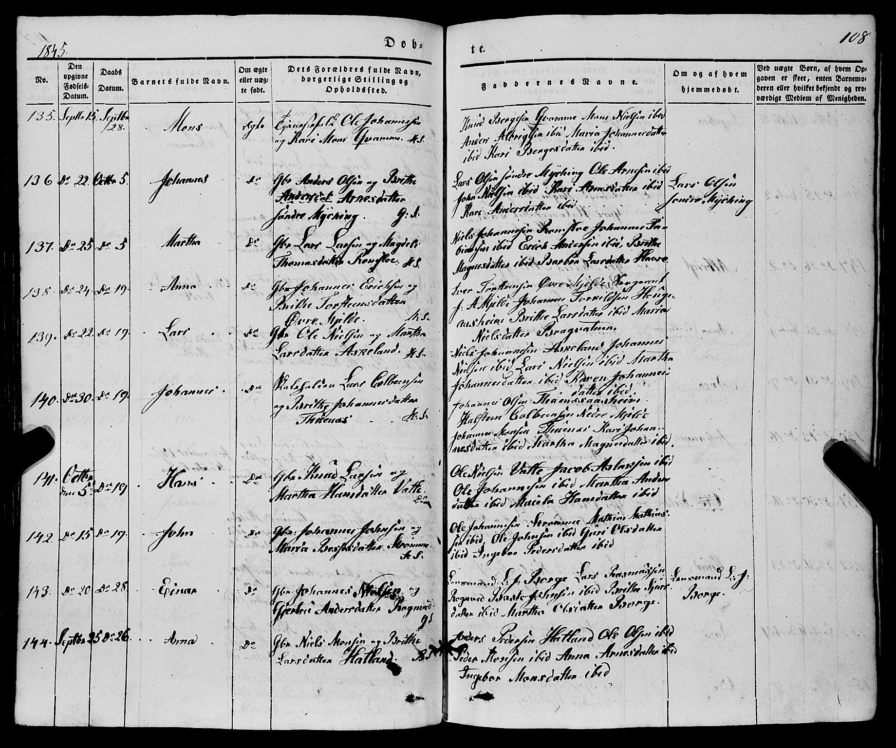 Haus sokneprestembete, AV/SAB-A-75601/H/Haa: Parish register (official) no. A 15, 1838-1847, p. 108