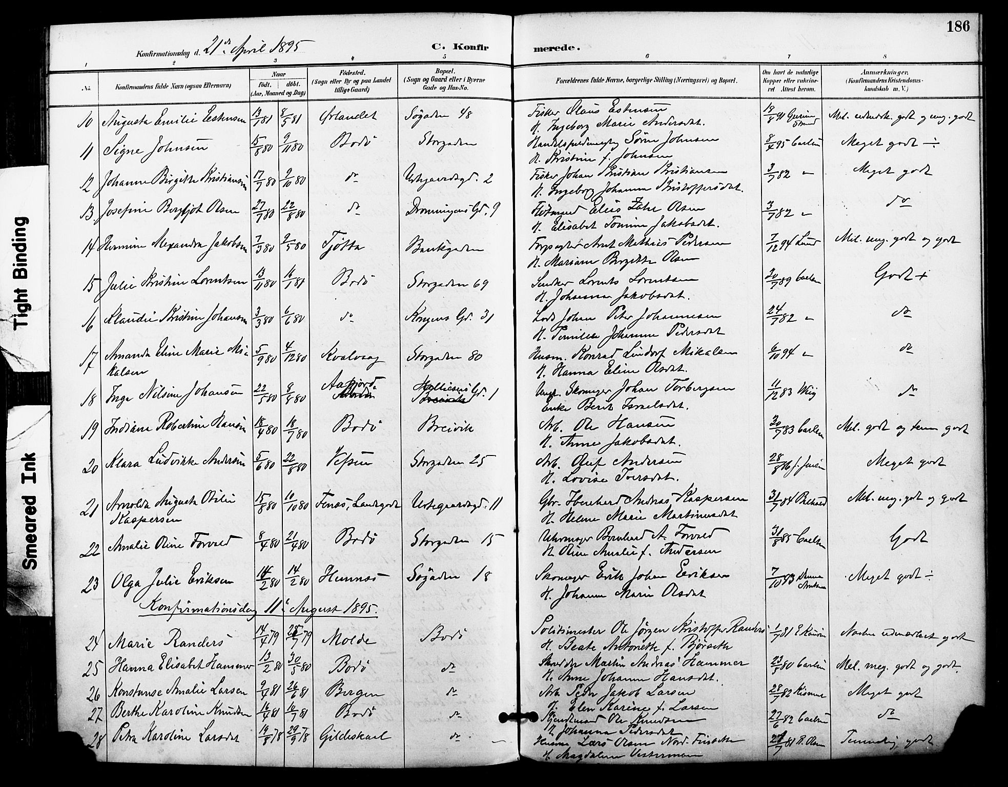 Ministerialprotokoller, klokkerbøker og fødselsregistre - Nordland, AV/SAT-A-1459/801/L0010: Parish register (official) no. 801A10, 1888-1899, p. 186