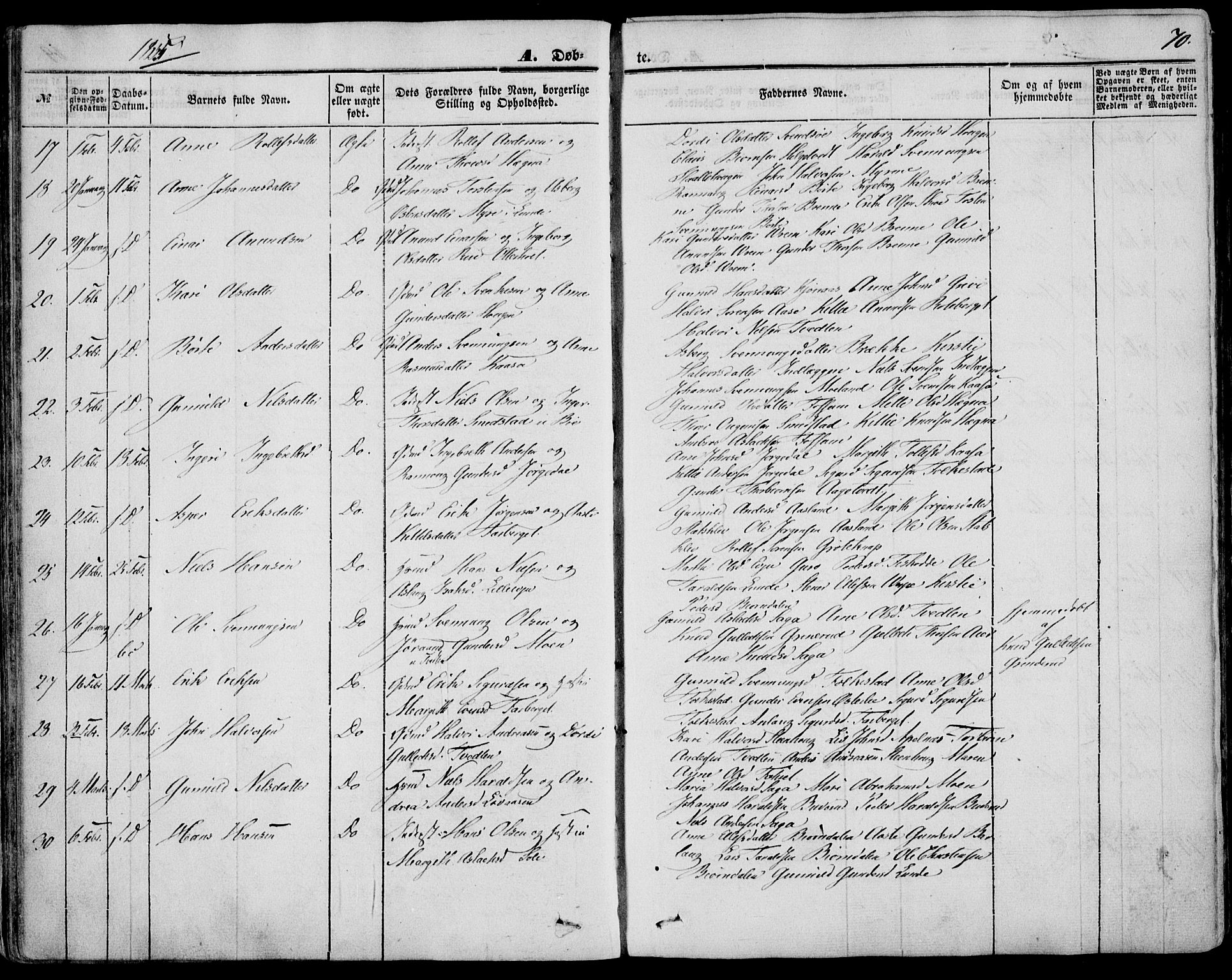 Bø kirkebøker, AV/SAKO-A-257/F/Fa/L0008: Parish register (official) no. 8, 1849-1861, p. 70