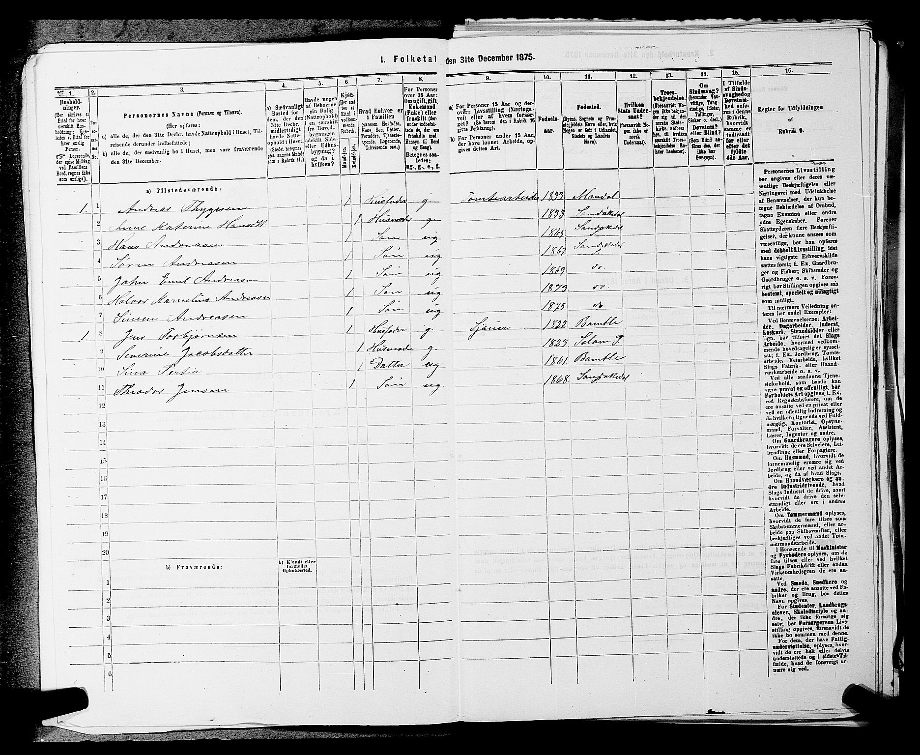 SAKO, 1875 census for 0816P Sannidal, 1875, p. 1560