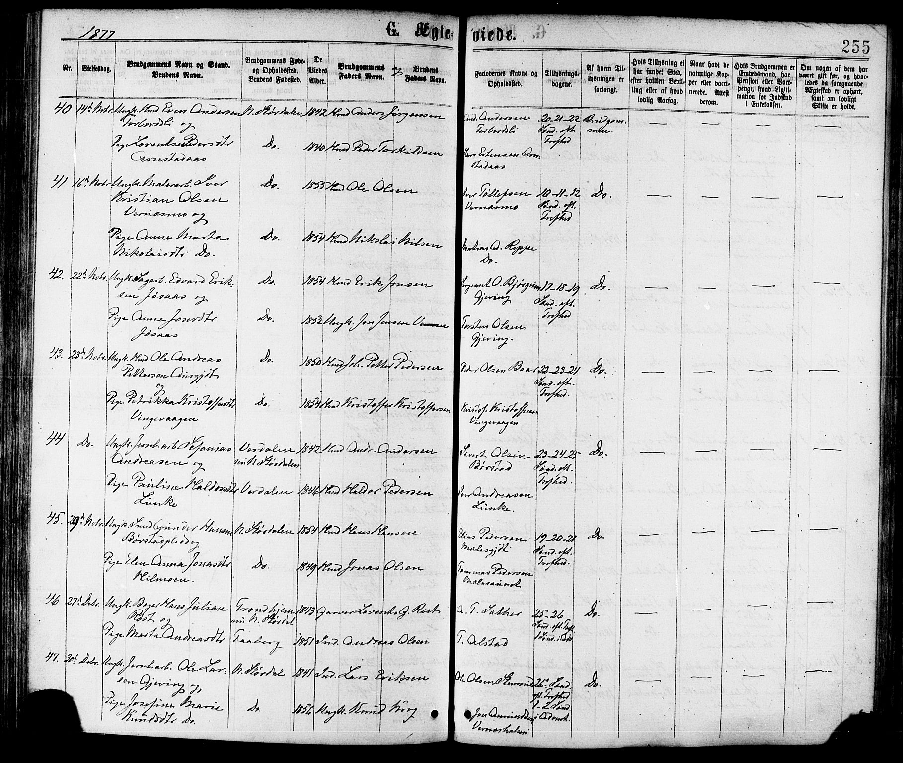 Ministerialprotokoller, klokkerbøker og fødselsregistre - Nord-Trøndelag, SAT/A-1458/709/L0076: Parish register (official) no. 709A16, 1871-1879, p. 255