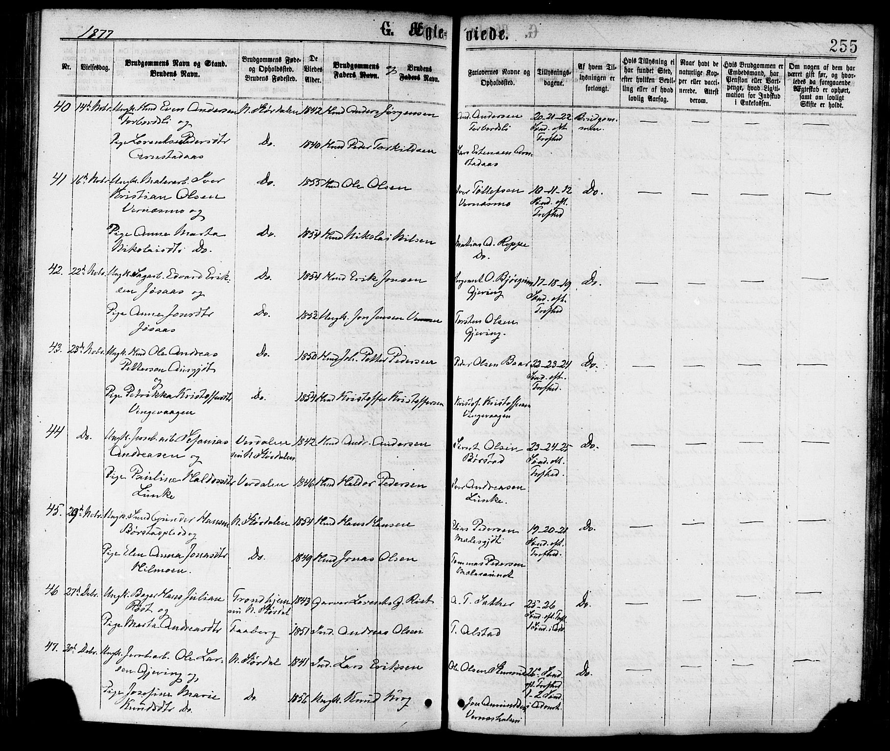 Ministerialprotokoller, klokkerbøker og fødselsregistre - Nord-Trøndelag, AV/SAT-A-1458/709/L0076: Parish register (official) no. 709A16, 1871-1879, p. 255