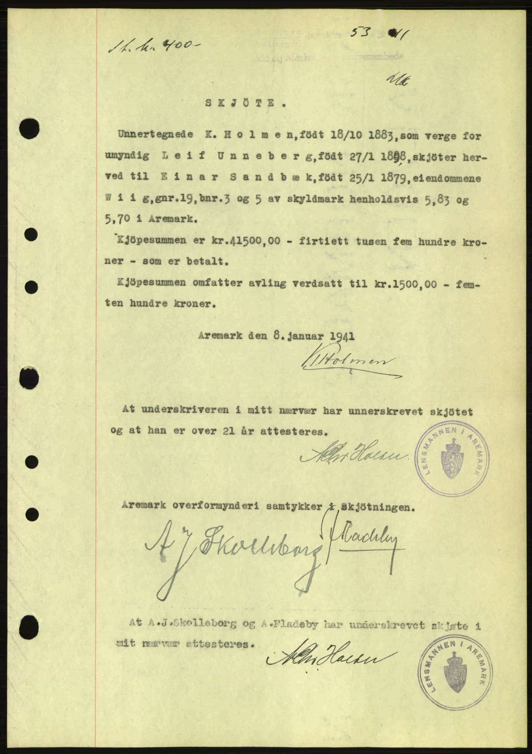 Idd og Marker sorenskriveri, AV/SAO-A-10283/G/Gb/Gbb/L0004: Mortgage book no. A4, 1940-1941, Diary no: : 53/1941