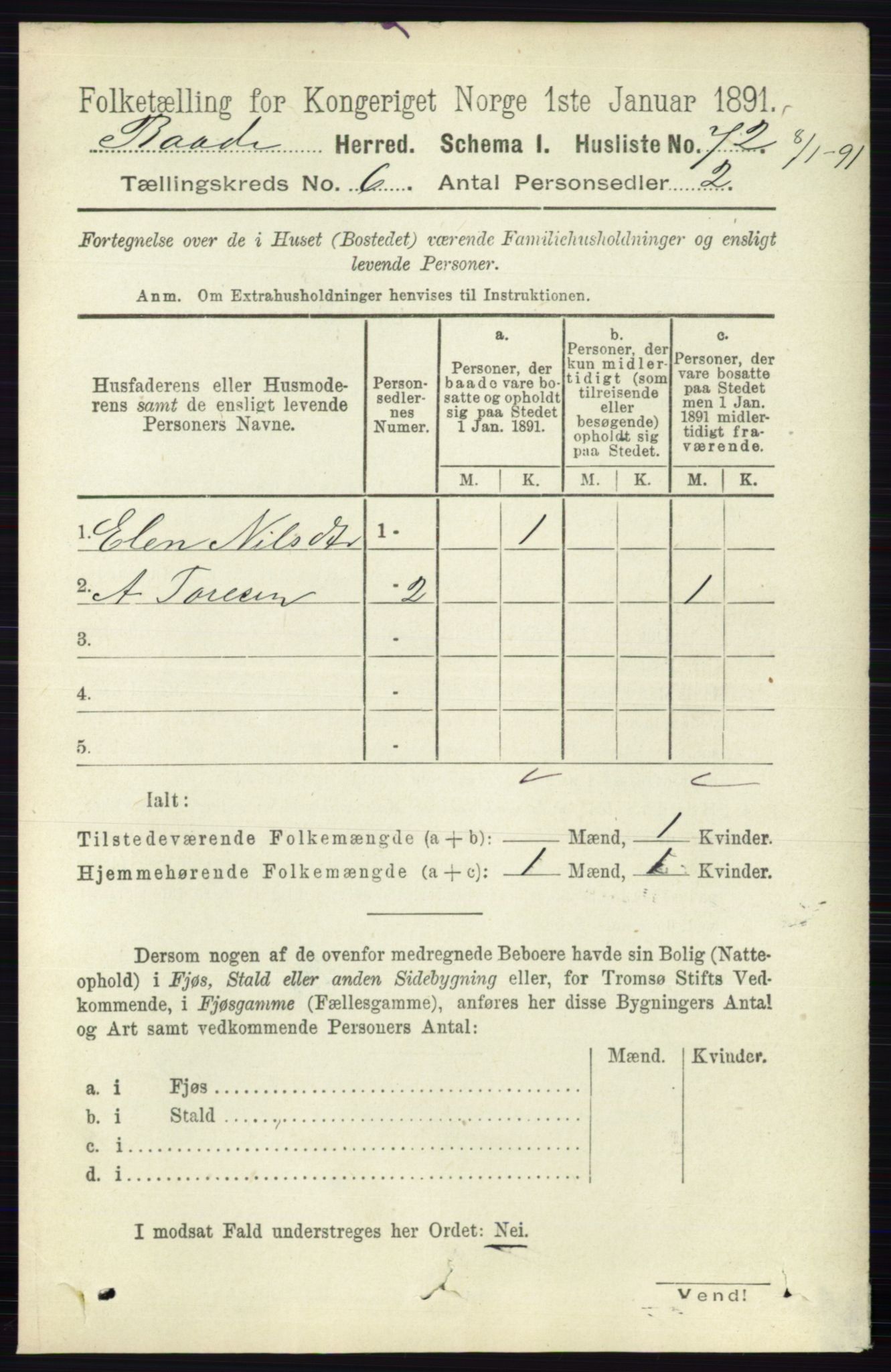 RA, 1891 census for 0135 Råde, 1891, p. 3152