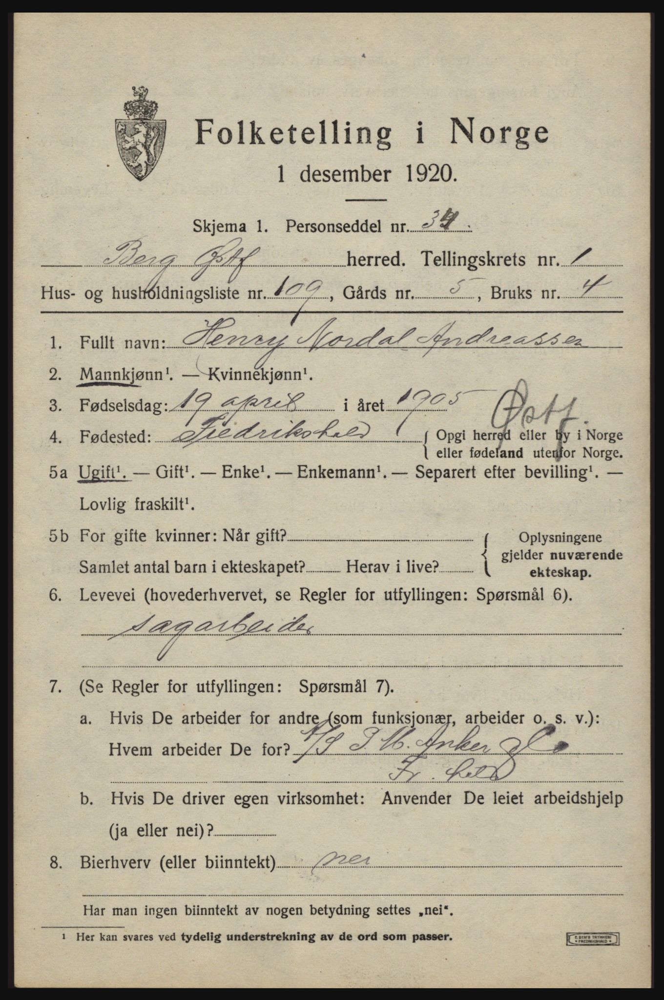 SAO, 1920 census for Berg, 1920, p. 3535