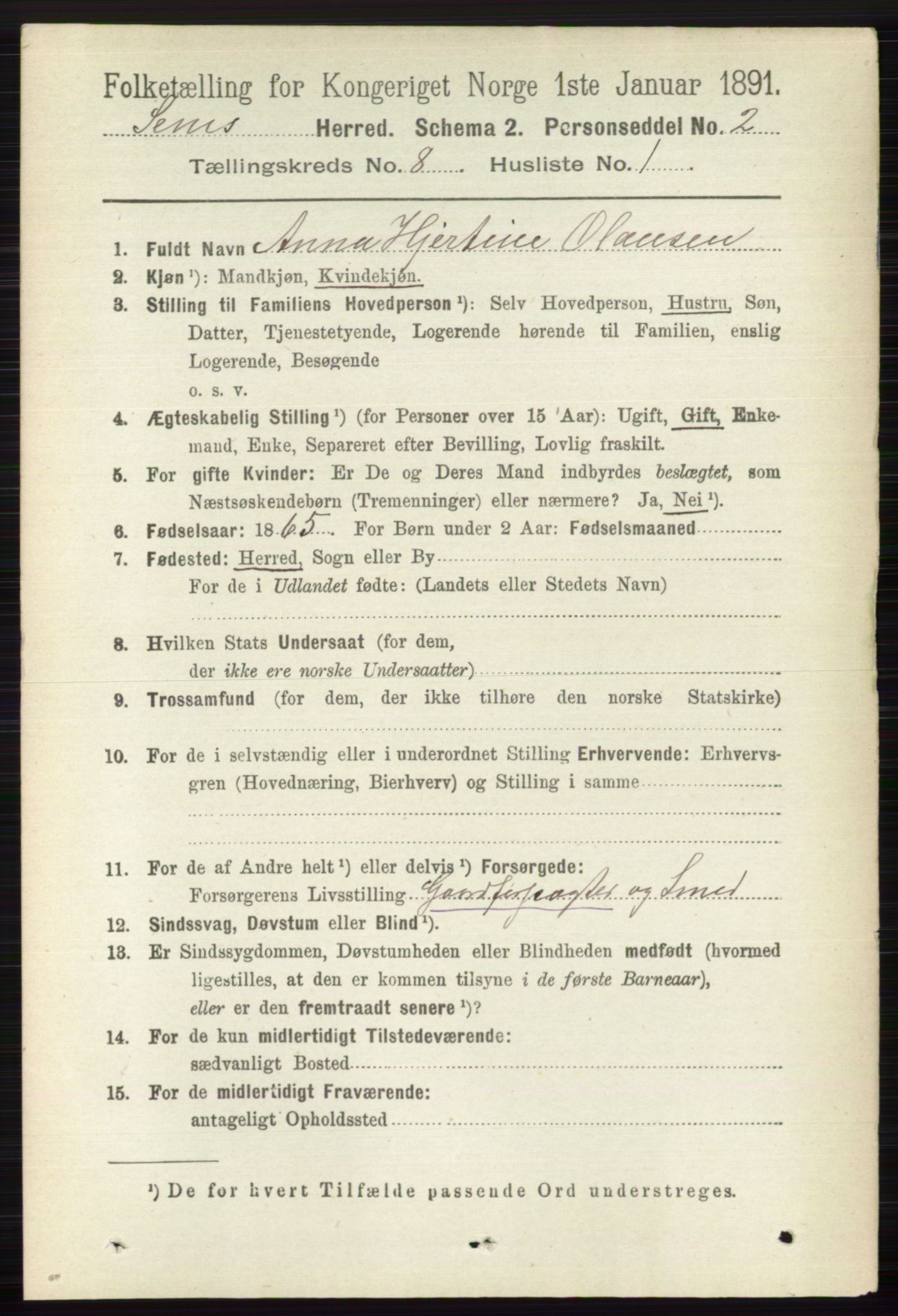 RA, 1891 census for 0721 Sem, 1891, p. 3818