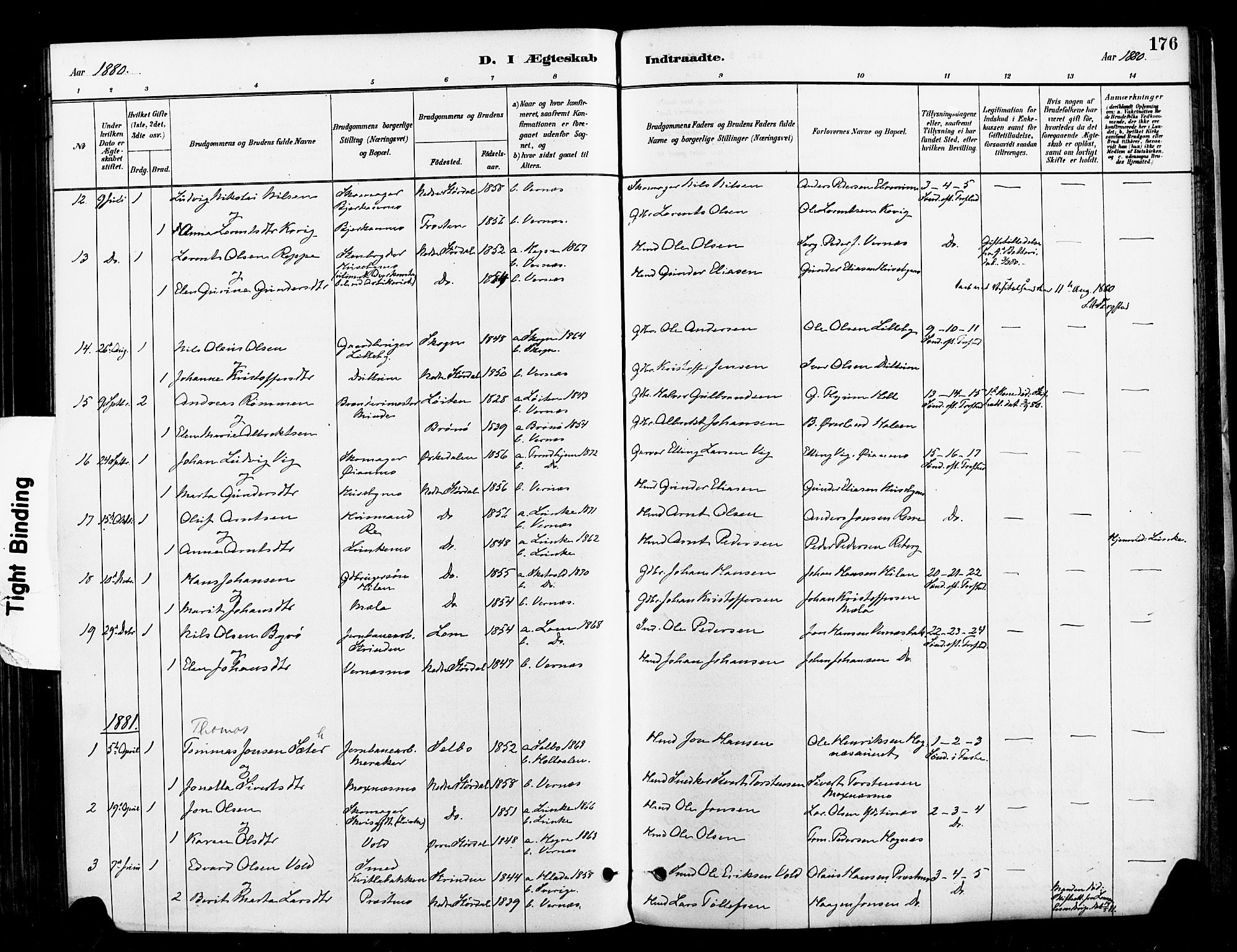 Ministerialprotokoller, klokkerbøker og fødselsregistre - Nord-Trøndelag, SAT/A-1458/709/L0077: Parish register (official) no. 709A17, 1880-1895, p. 176