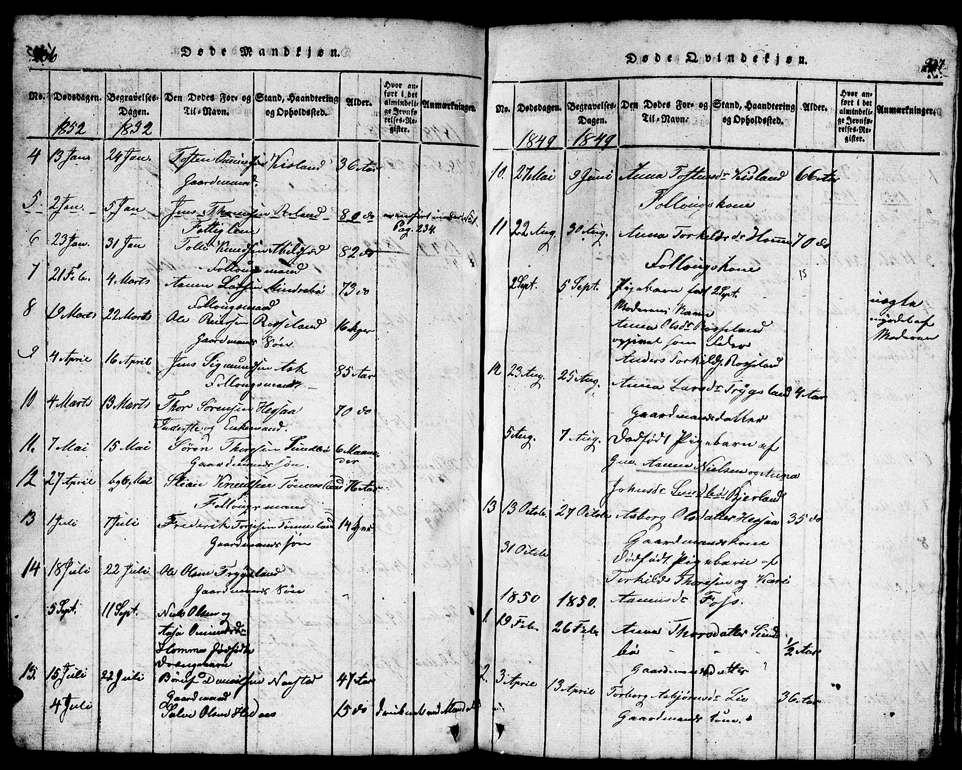 Bjelland sokneprestkontor, AV/SAK-1111-0005/F/Fb/Fba/L0003: Parish register (copy) no. B 3, 1816-1870, p. 236-237