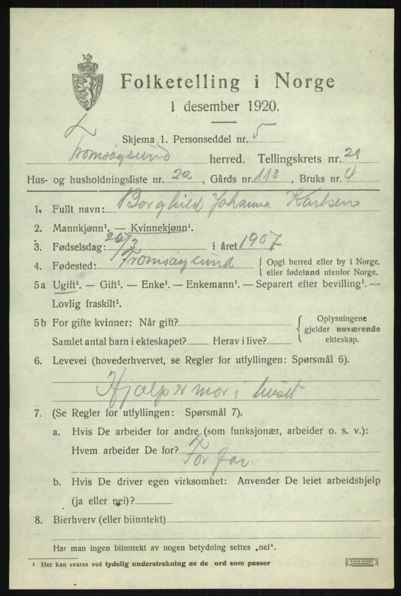 SATØ, 1920 census for Tromsøysund, 1920, p. 13022