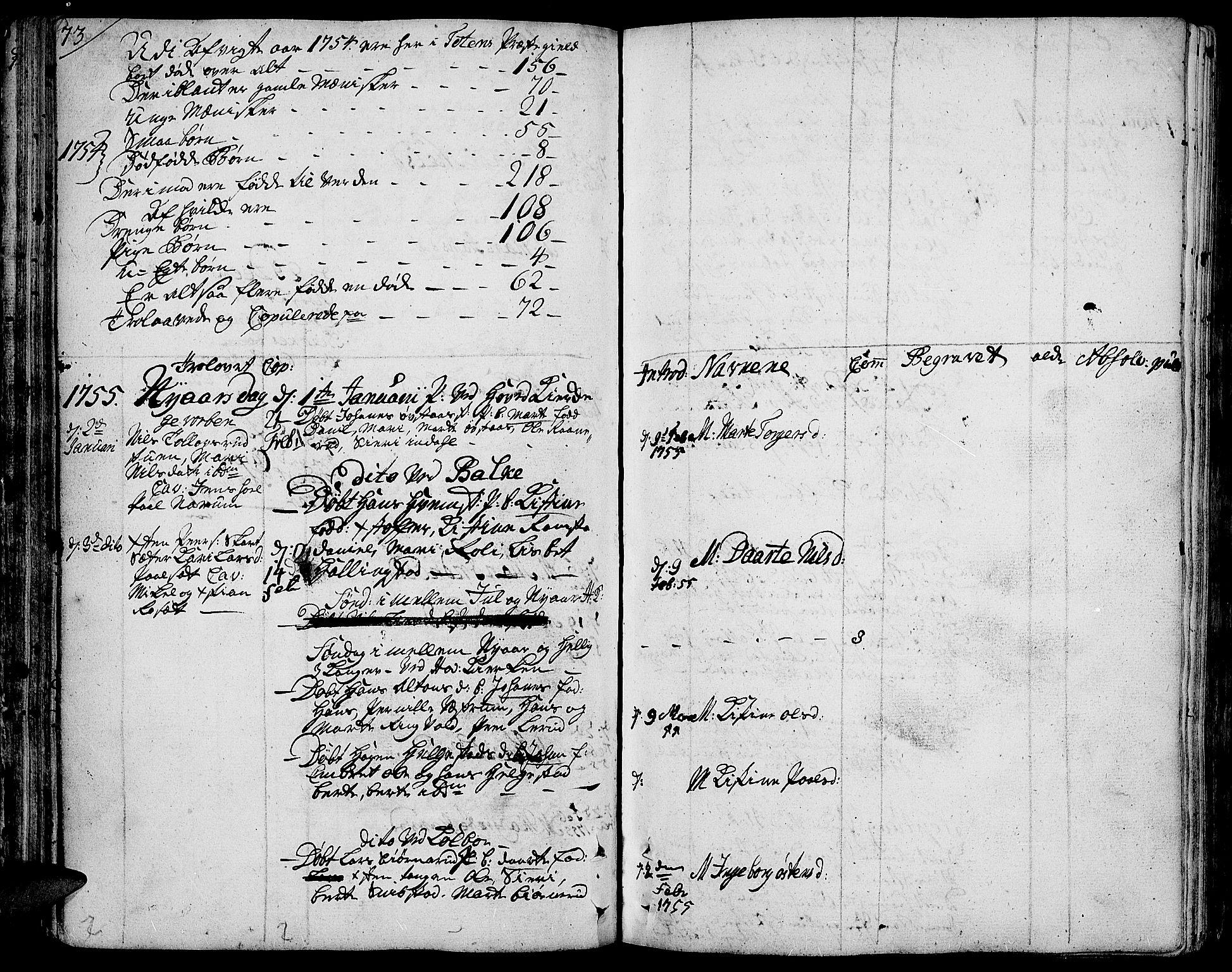 Toten prestekontor, SAH/PREST-102/H/Ha/Haa/L0004: Parish register (official) no. 4, 1751-1761, p. 73