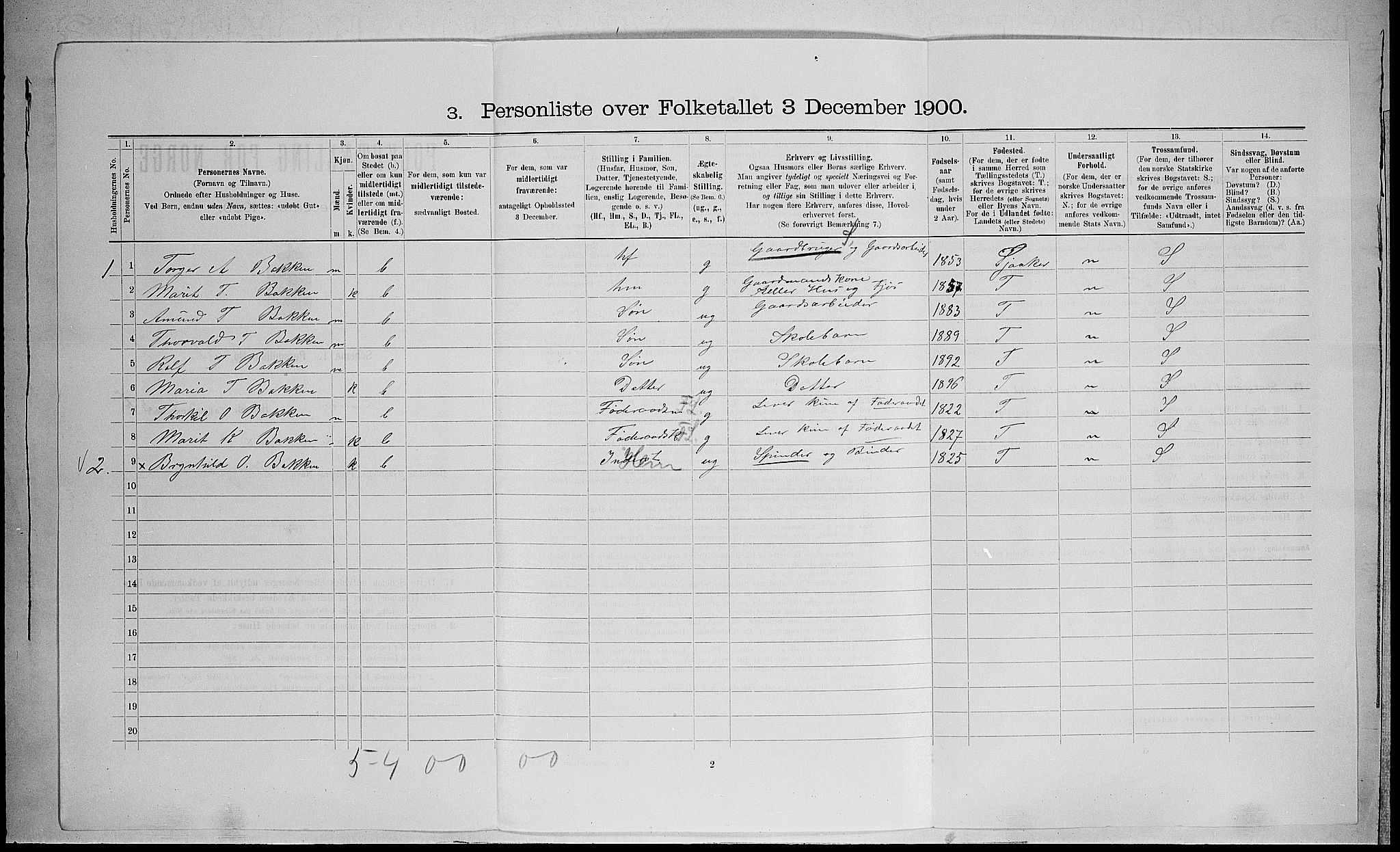 SAH, 1900 census for Lom, 1900, p. 537