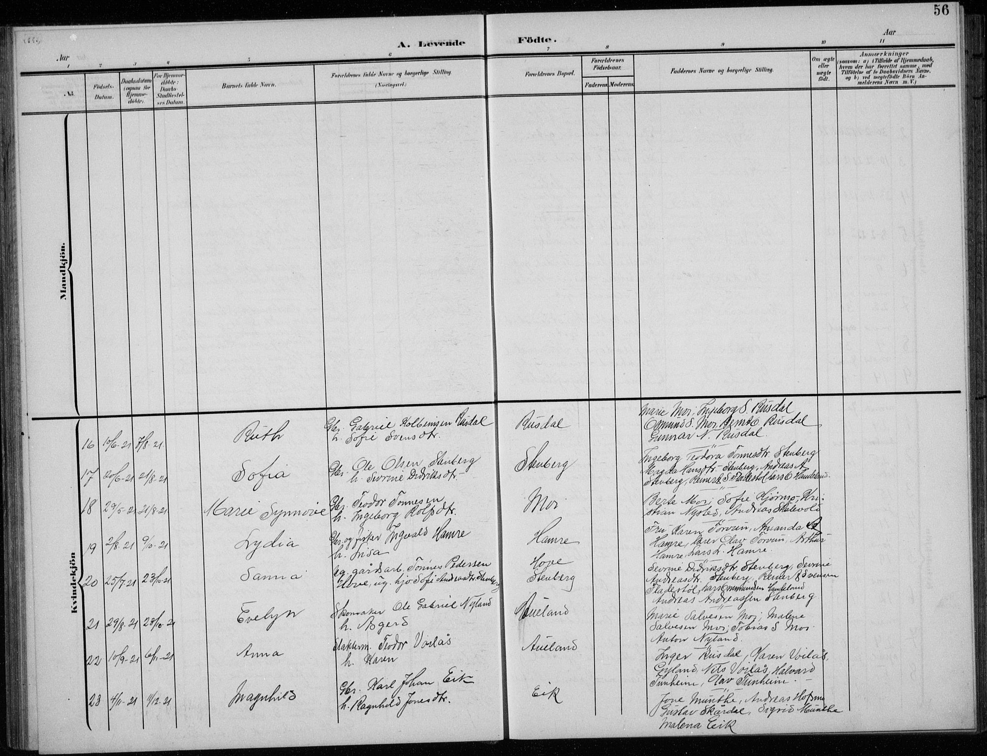 Lund sokneprestkontor, AV/SAST-A-101809/S07/L0008: Parish register (copy) no. B 8, 1902-1936, p. 56