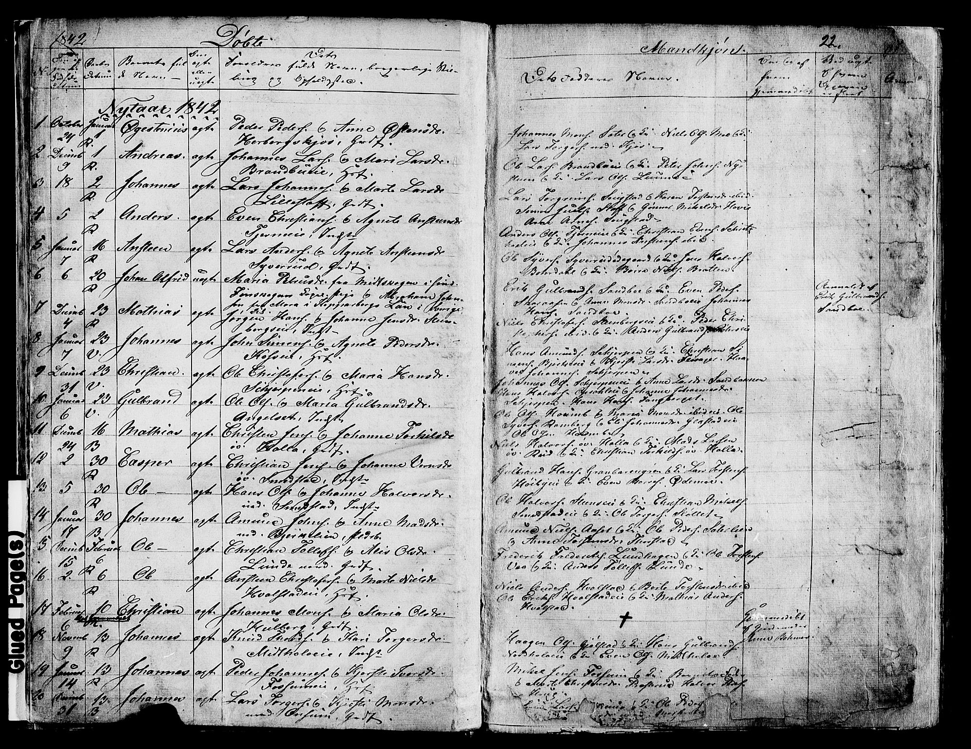 Ringsaker prestekontor, AV/SAH-PREST-014/K/Ka/L0008: Parish register (official) no. 8, 1837-1850, p. 22