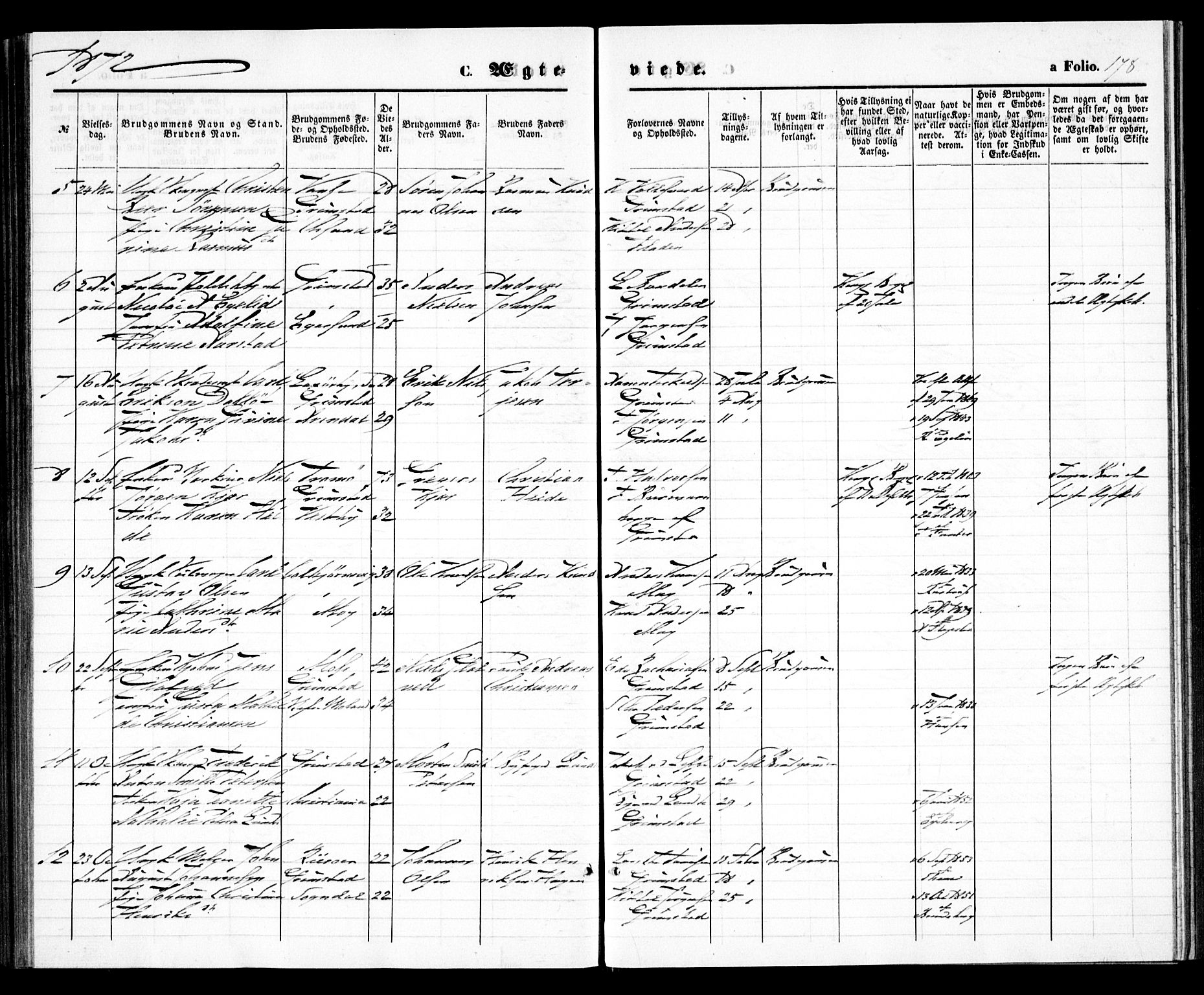 Grimstad sokneprestkontor, AV/SAK-1111-0017/F/Fa/L0002: Parish register (official) no. A 1, 1869-1881, p. 178