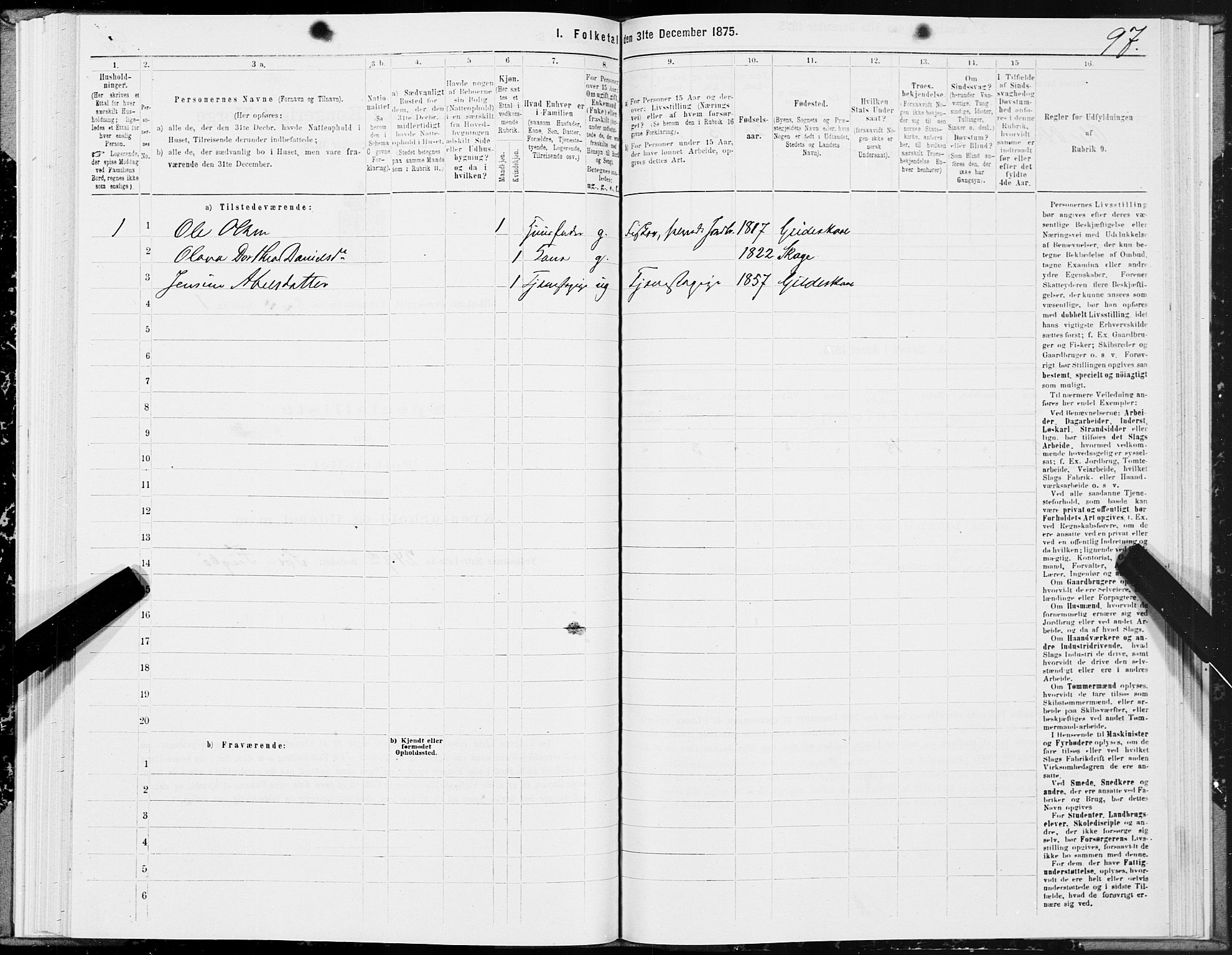 SAT, 1875 census for 1838P Gildeskål, 1875, p. 4097