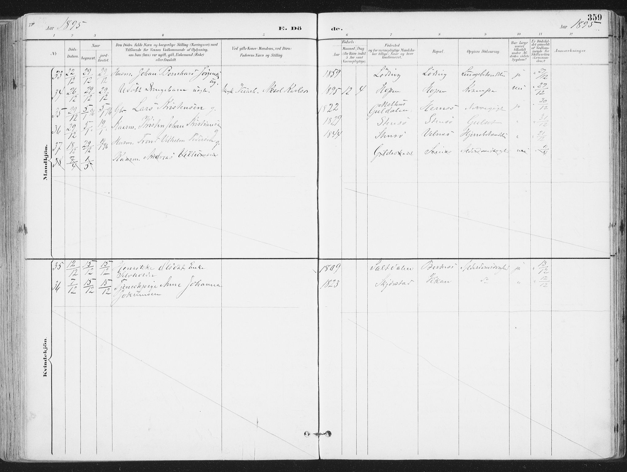 Ministerialprotokoller, klokkerbøker og fødselsregistre - Nordland, AV/SAT-A-1459/802/L0055: Parish register (official) no. 802A02, 1894-1915, p. 359