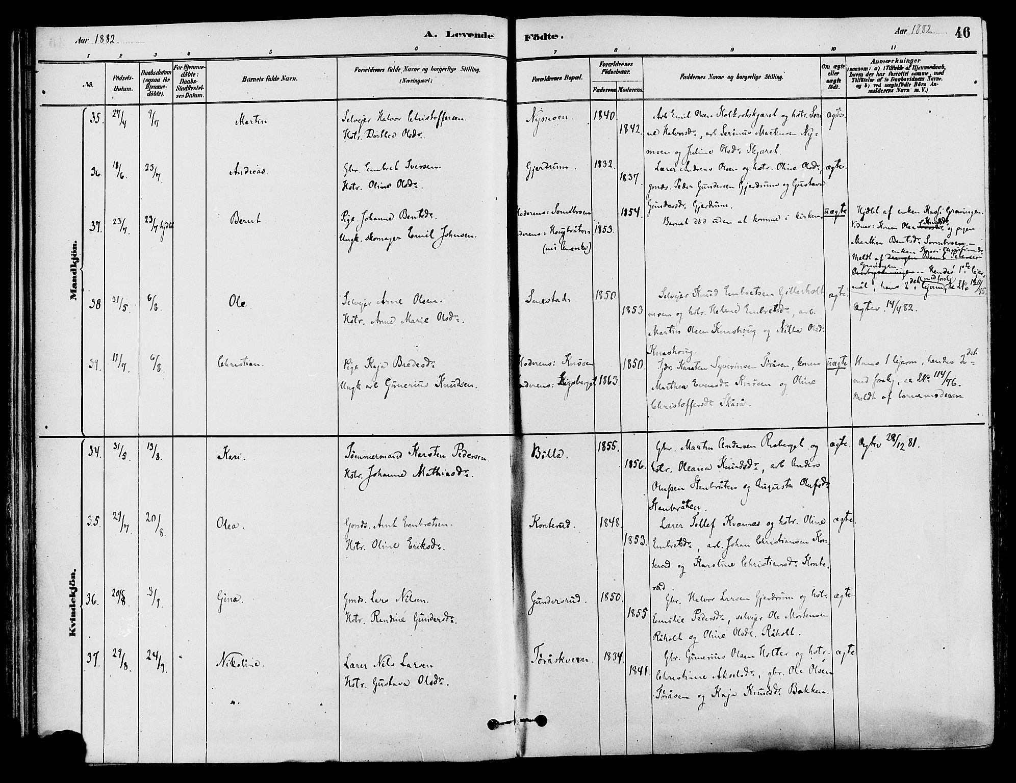 Våler prestekontor, Hedmark, AV/SAH-PREST-040/H/Ha/Haa/L0002: Parish register (official) no. 3, 1879-1911, p. 46