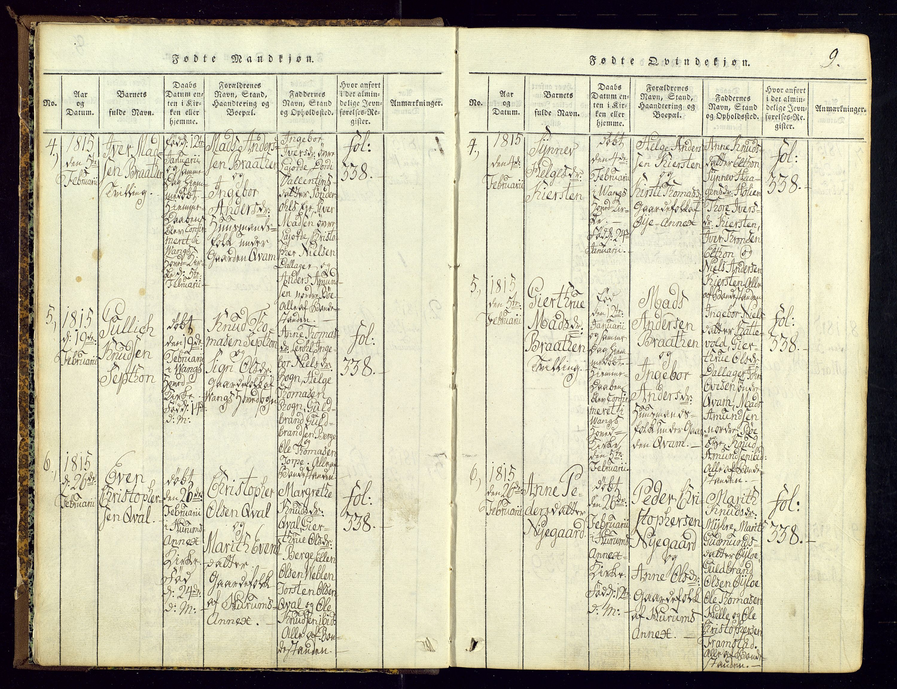 Vang prestekontor, Valdres, SAH/PREST-140/H/Ha/L0004: Parish register (official) no. 4, 1814-1831, p. 9