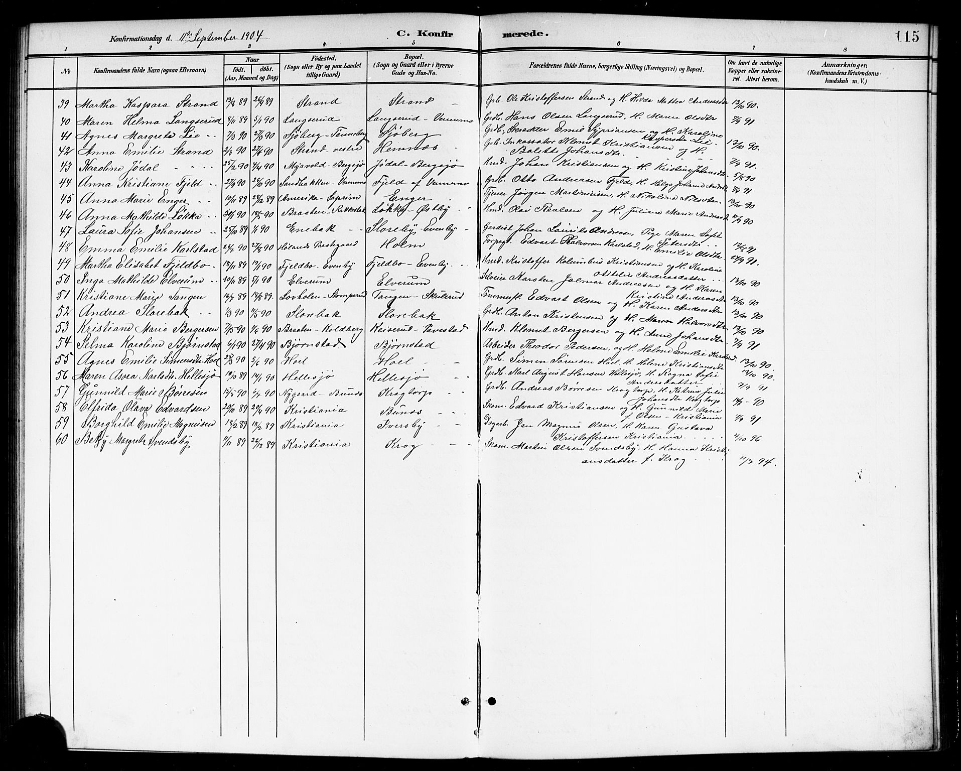 Høland prestekontor Kirkebøker, SAO/A-10346a/G/Gb/L0001: Parish register (copy) no. II 1, 1902-1919, p. 115