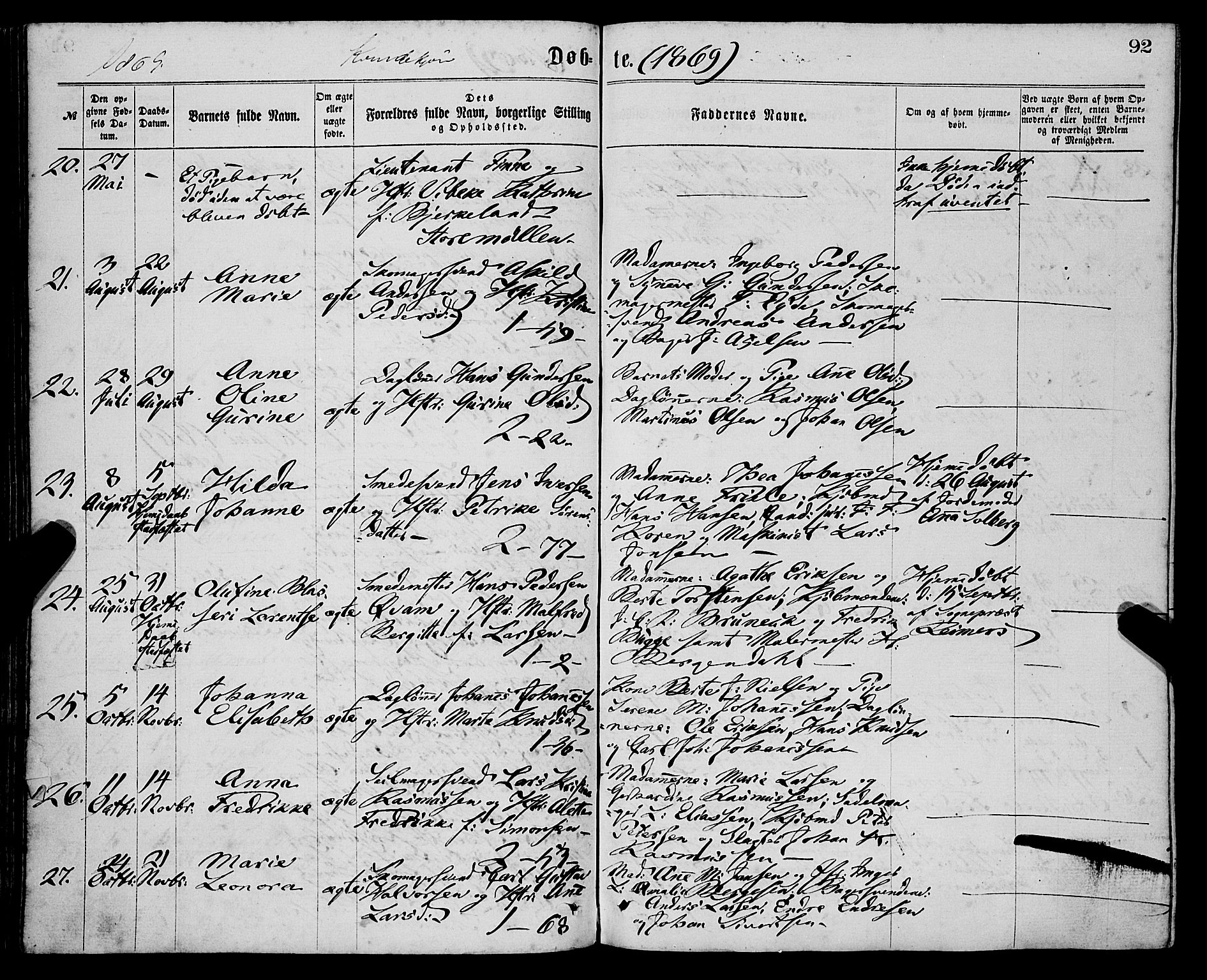 Sandviken Sokneprestembete, AV/SAB-A-77601/H/Ha/L0001: Parish register (official) no. A 1, 1867-1877, p. 92