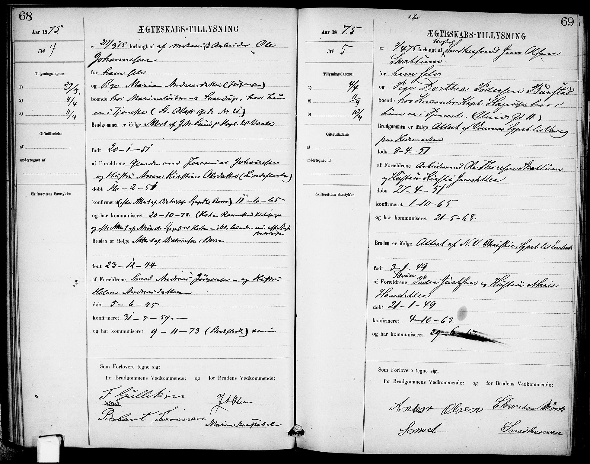 Garnisonsmenigheten Kirkebøker, AV/SAO-A-10846/H/Ha/L0007: Banns register no. I 7, 1872-1893, p. 68-69