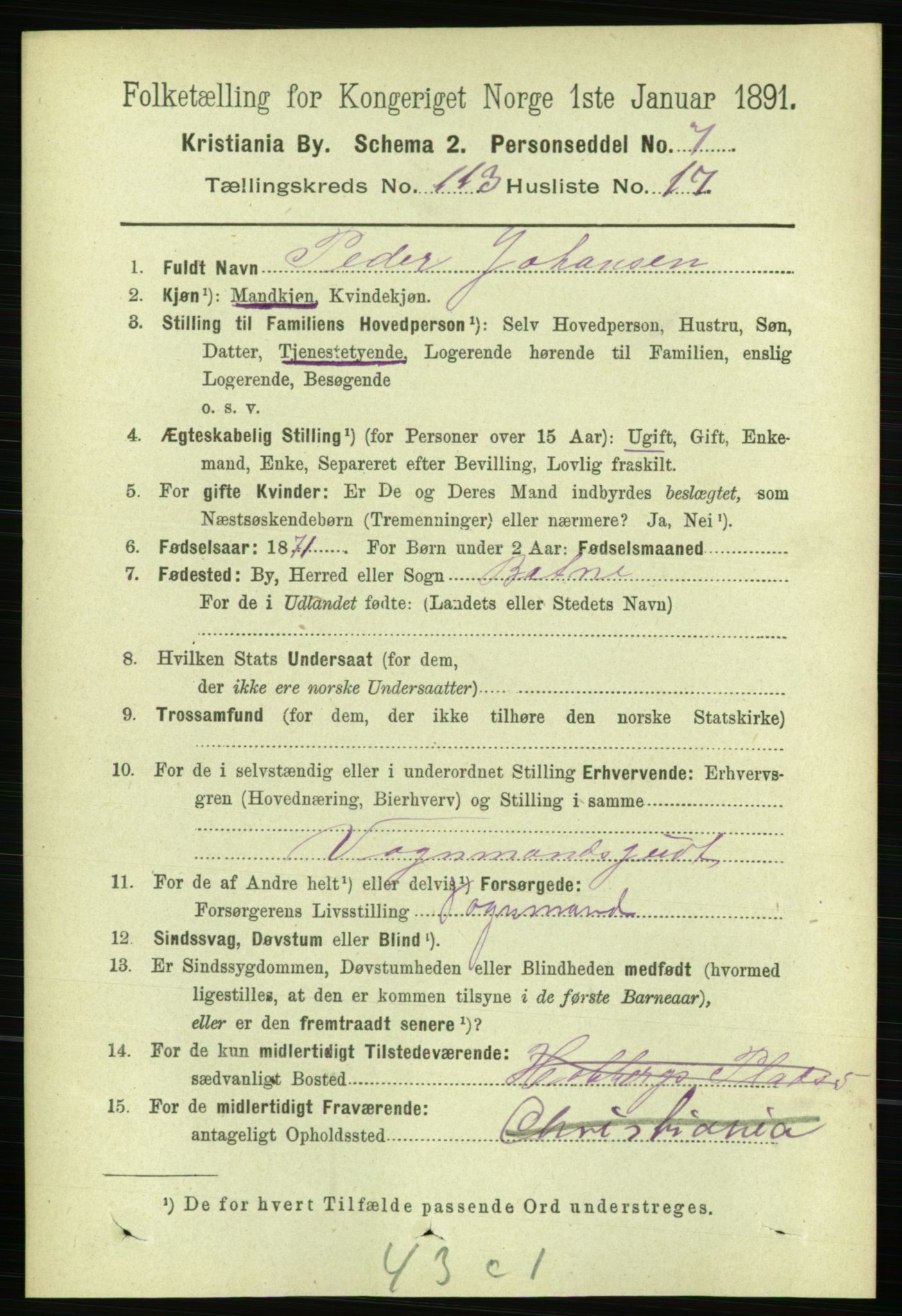 RA, 1891 census for 0301 Kristiania, 1891, p. 60481