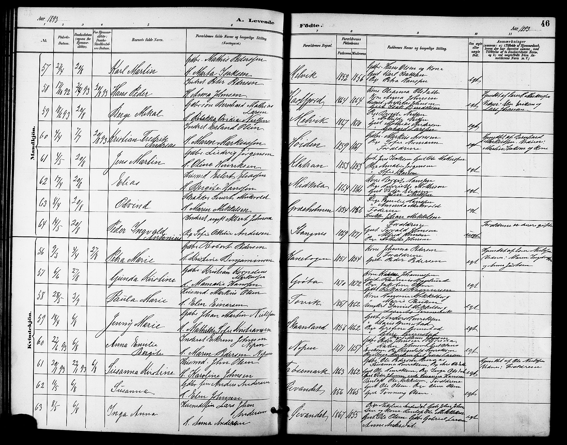 Trondenes sokneprestkontor, SATØ/S-1319/H/Hb/L0011klokker: Parish register (copy) no. 11, 1891-1906, p. 46