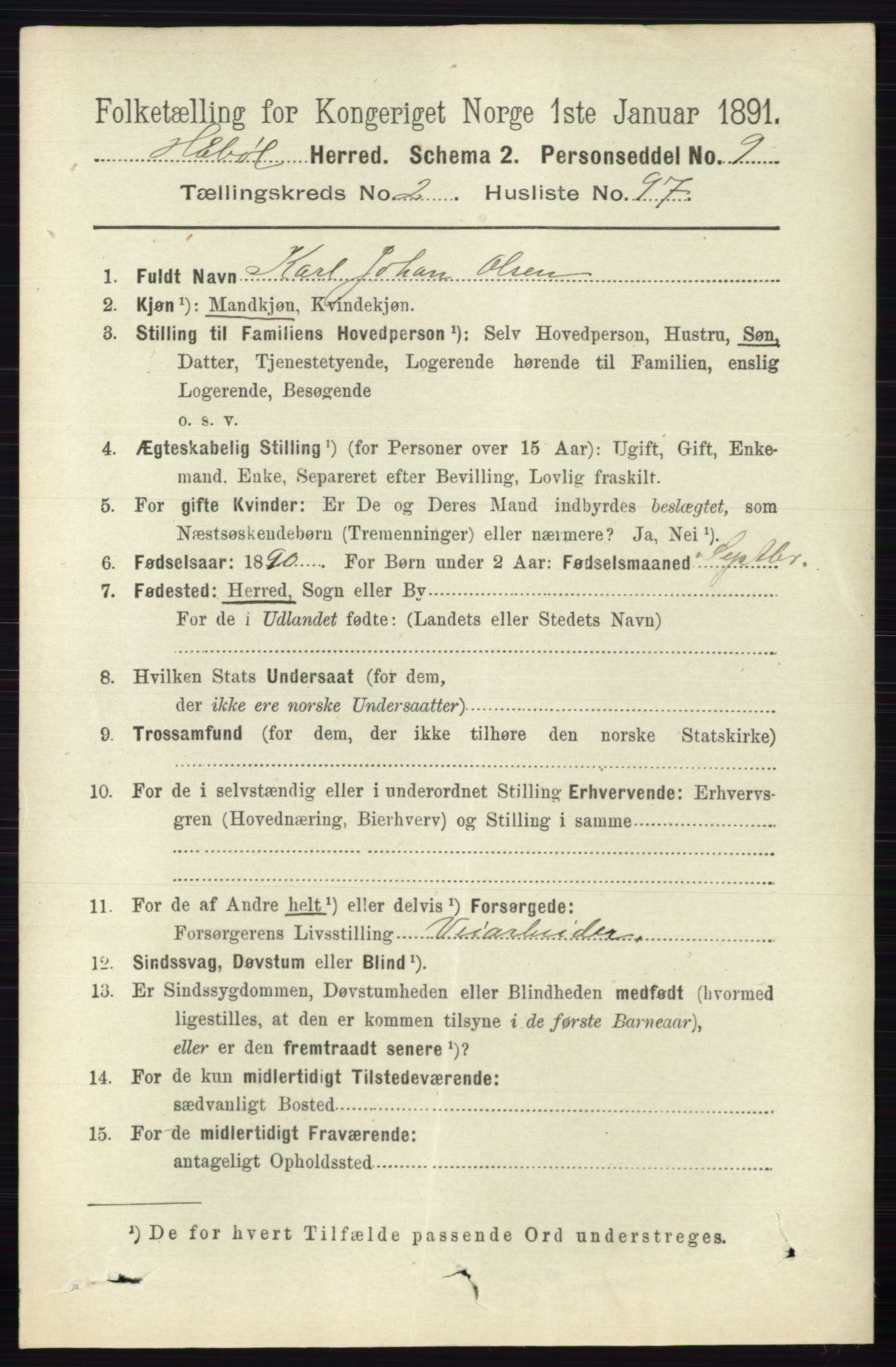 RA, 1891 census for 0138 Hobøl, 1891, p. 1590