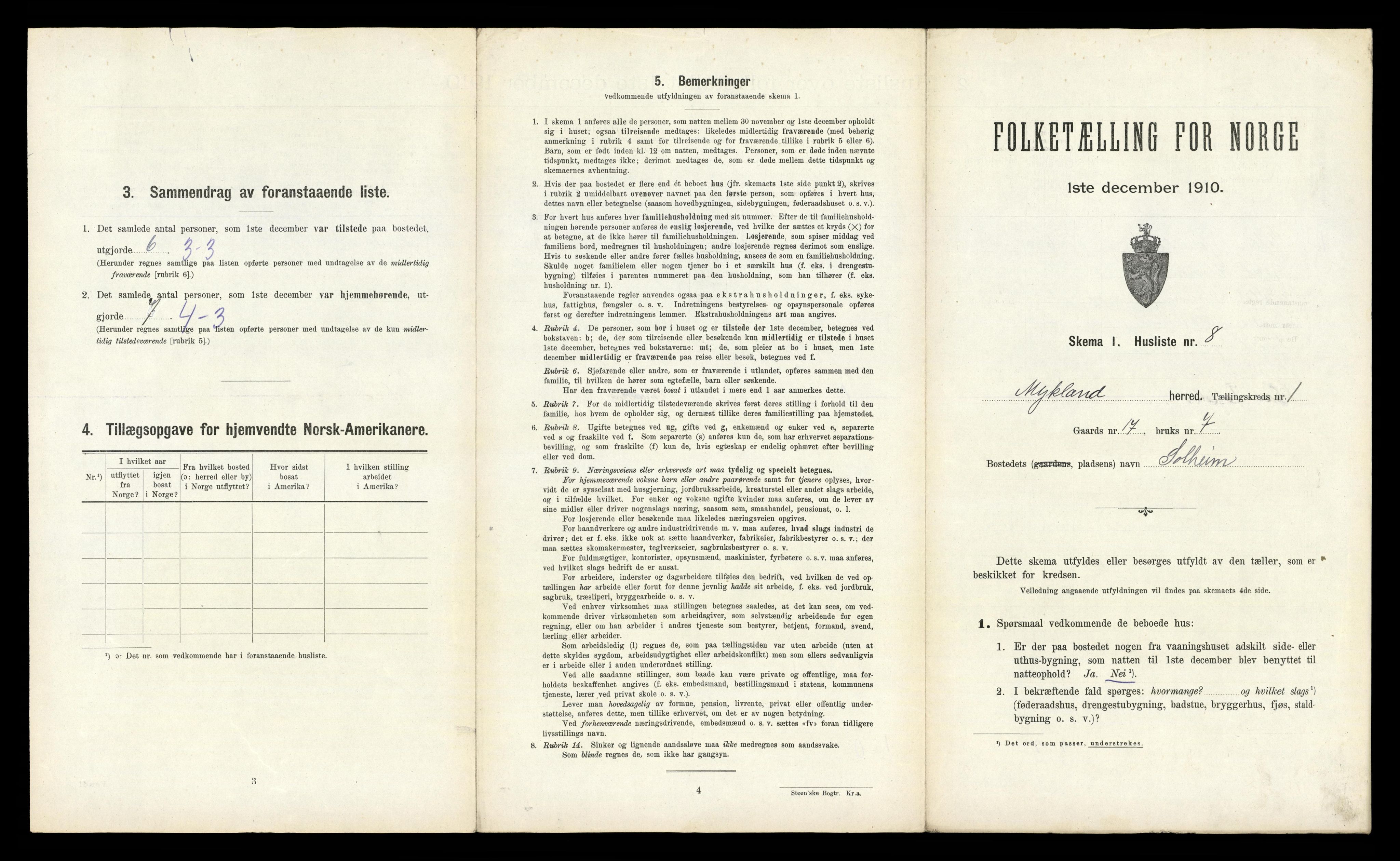 RA, 1910 census for Mykland, 1910, p. 31