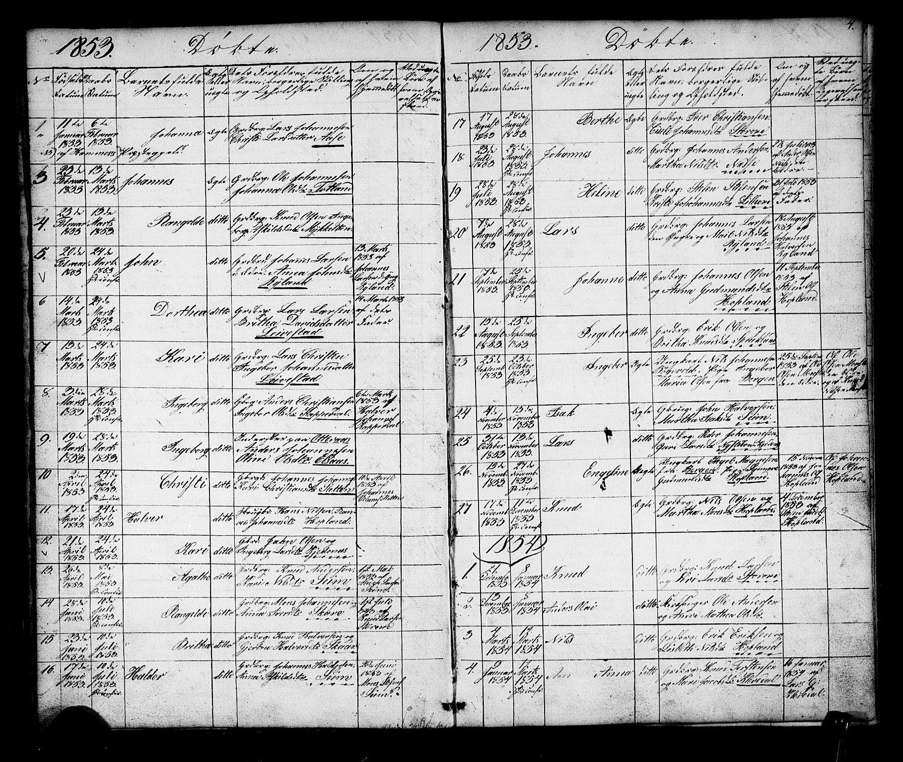 Alversund Sokneprestembete, SAB/A-73901/H/Ha/Hab: Parish register (copy) no. D 2, 1851-1889, p. 4