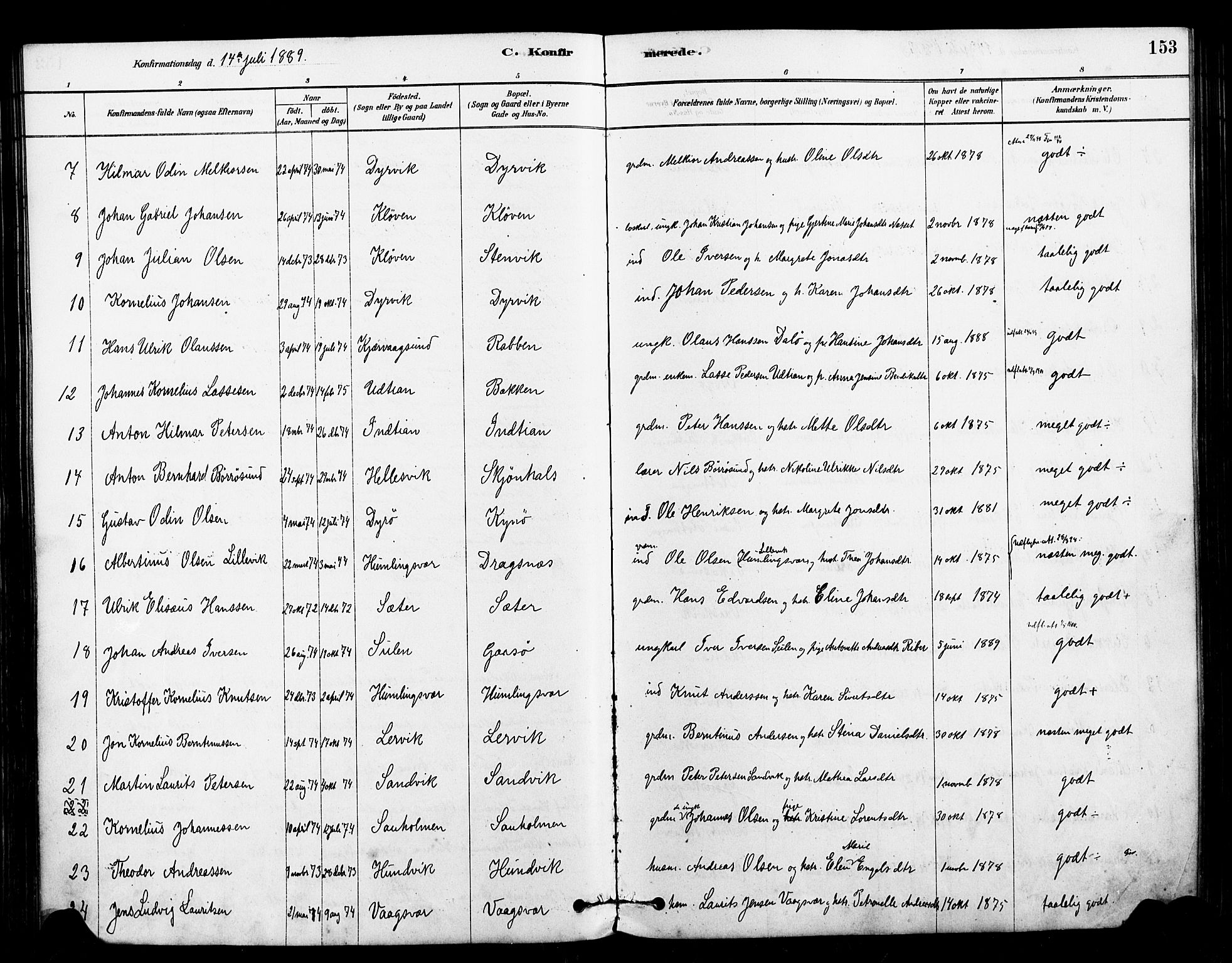 Ministerialprotokoller, klokkerbøker og fødselsregistre - Sør-Trøndelag, SAT/A-1456/640/L0578: Parish register (official) no. 640A03, 1879-1889, p. 153