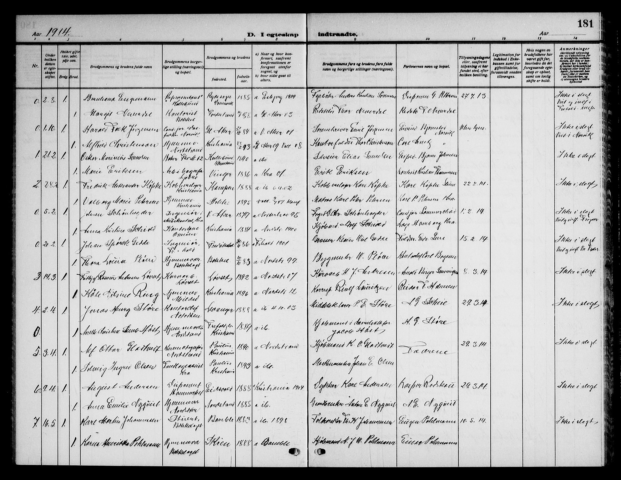 Nordstrand prestekontor Kirkebøker, AV/SAO-A-10362a/G/Ga/L0001: Parish register (copy) no. I 1, 1911-1918, p. 181