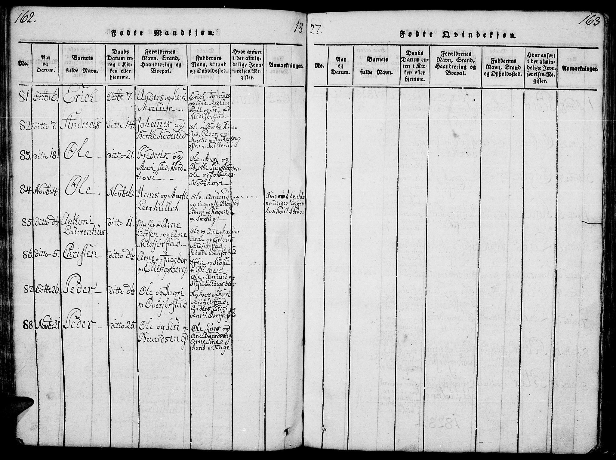 Fåberg prestekontor, SAH/PREST-086/H/Ha/Hab/L0004: Parish register (copy) no. 4, 1818-1837, p. 162-163
