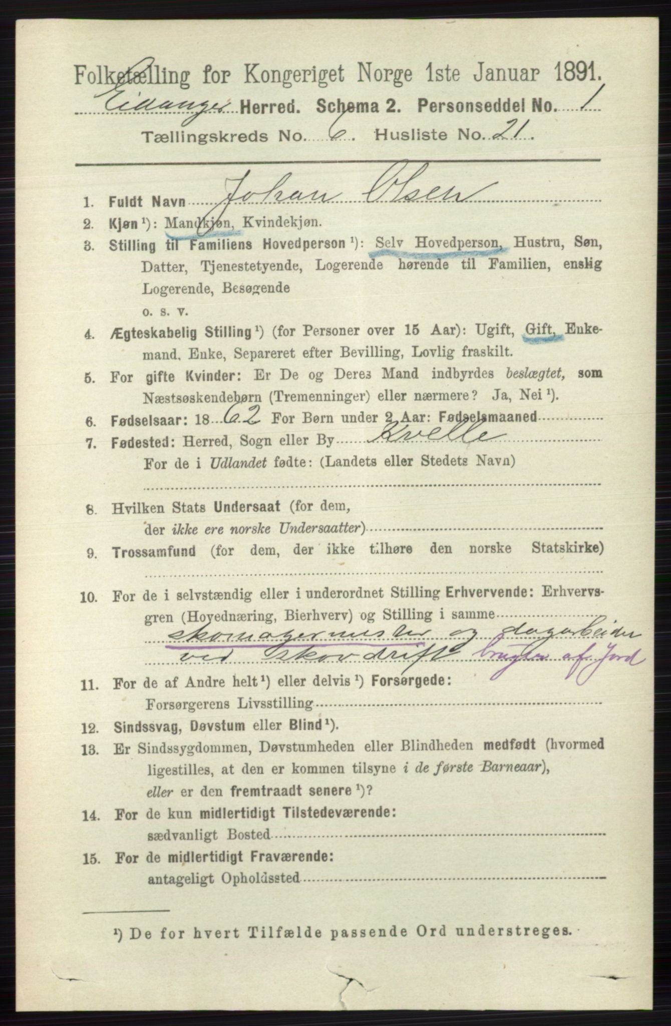 RA, 1891 census for 0813 Eidanger, 1891, p. 2721